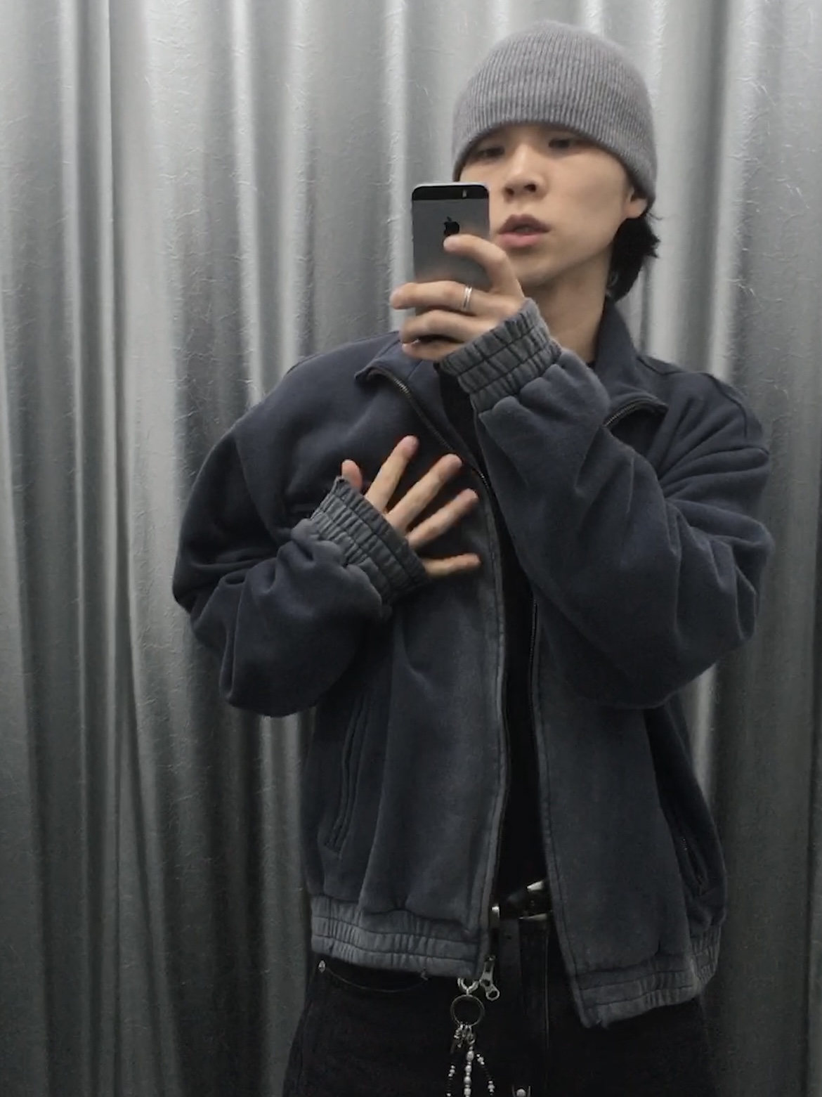 Millo Archive Arcade Curve Duck Down Padding Multi Black, Millo Archive Cradle Sweat Jacket Washed Indigo 착용 스타일 - 5