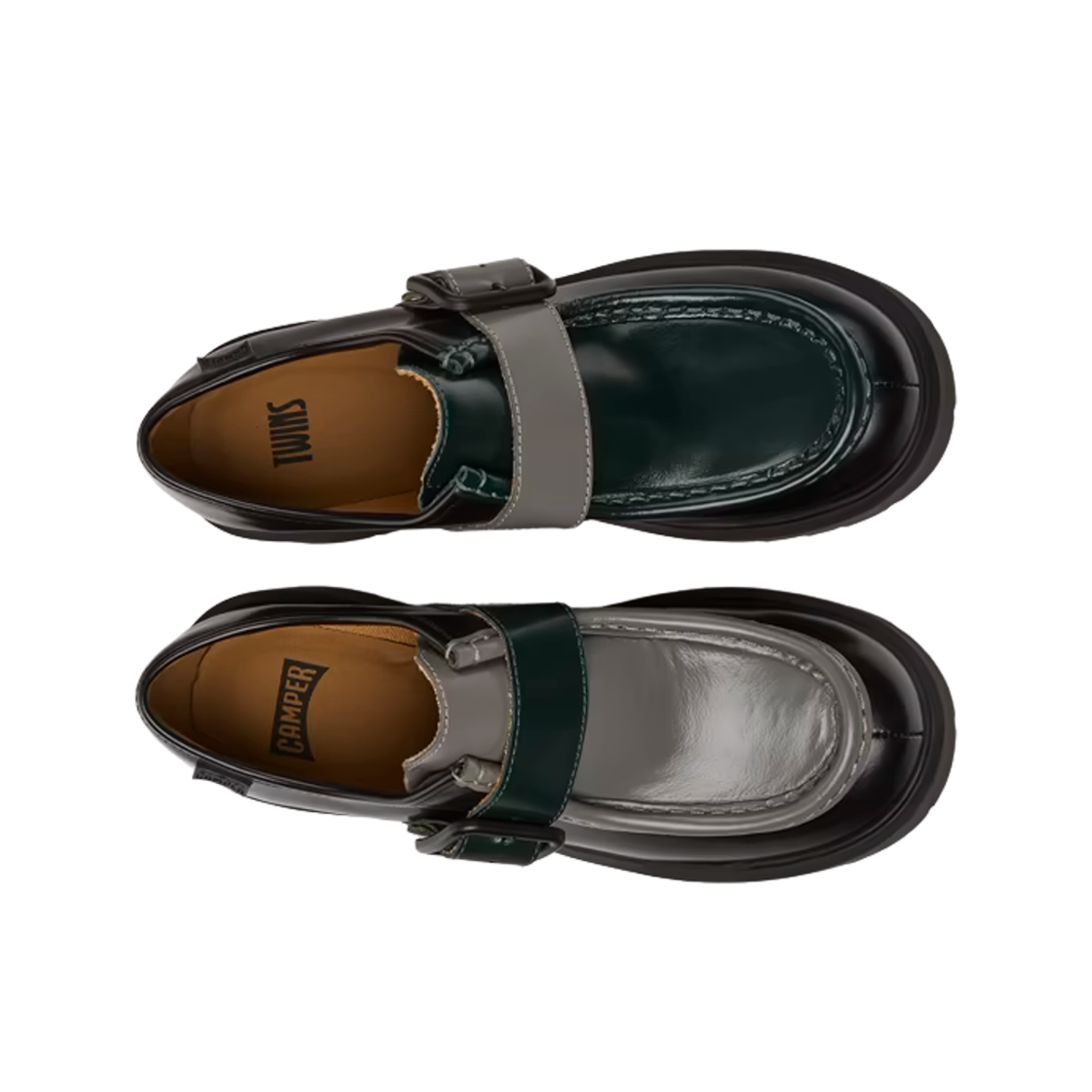 (W) 캠퍼 트윈스 레더 로퍼 블랙 그레이((W) Camper Twins Leather Loafers Black Gray) - 2