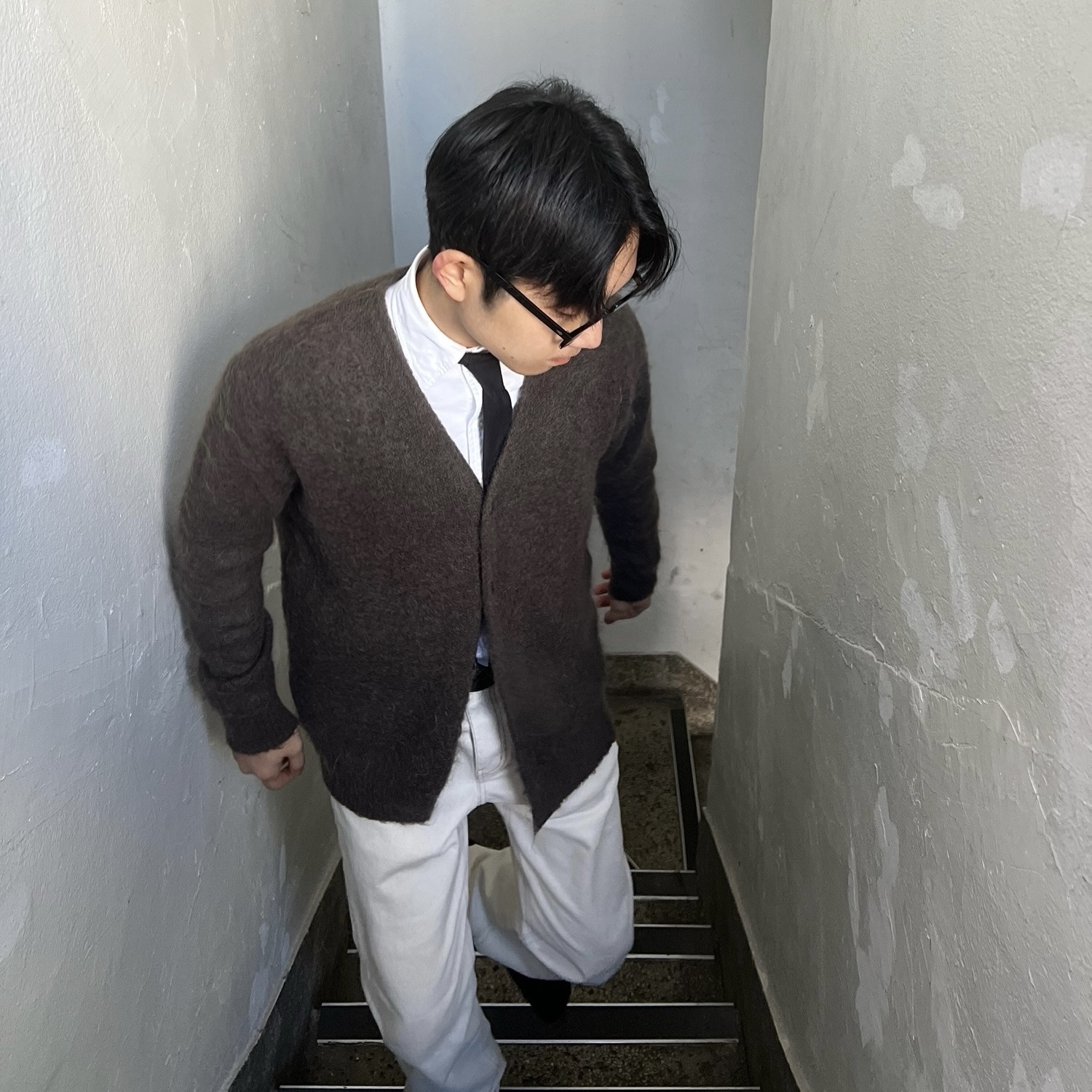 Needles Mohair Cardigan Charcoal 착용 스타일 - 2