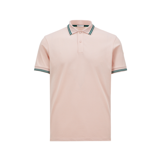 Moncler Striped Trim Cotton Piquet Polo Shirt Light Pink - 25SS