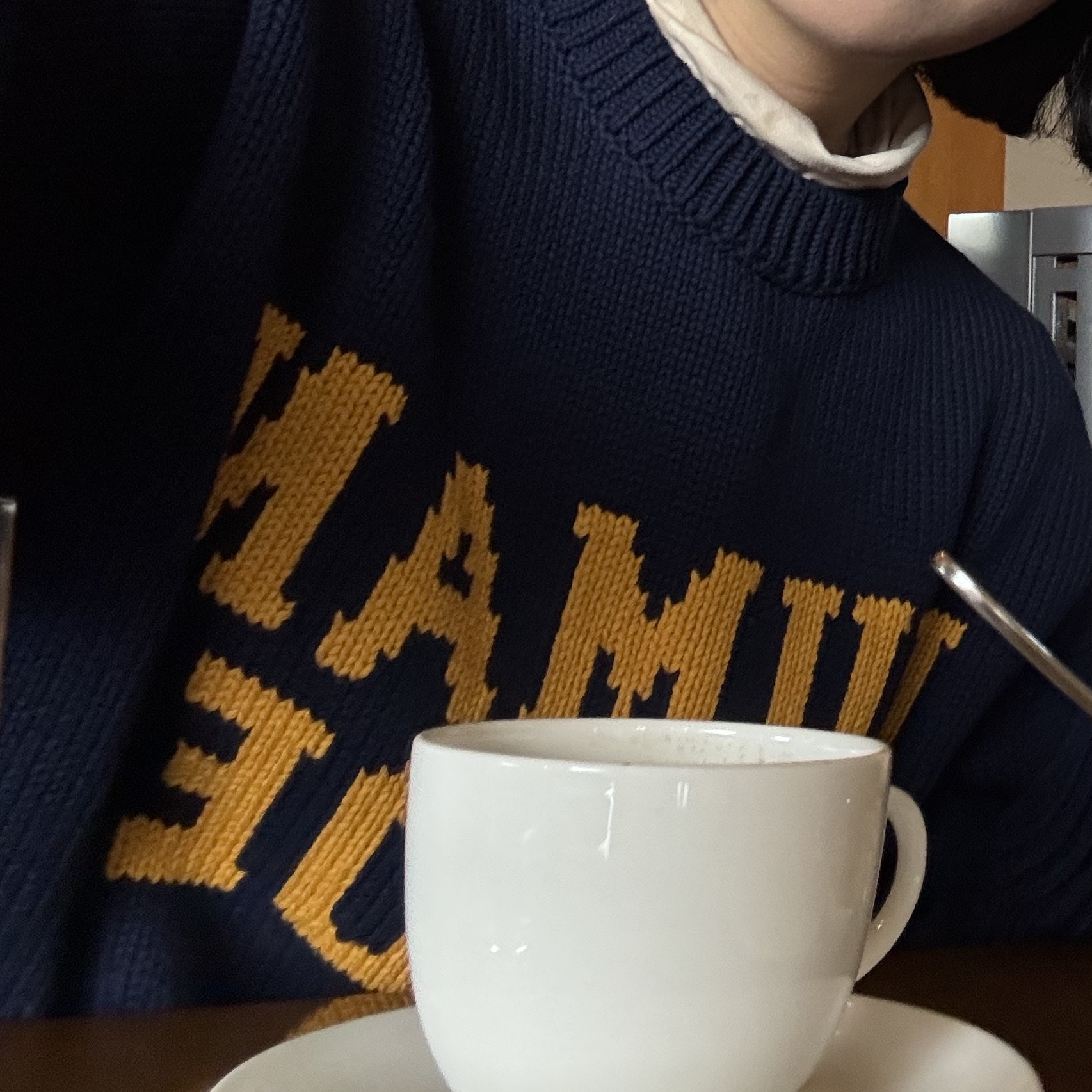 Human Made Low Gauge Knit Sweater Navy, Adidas Puffylette Core Black 착용 스타일 - 3