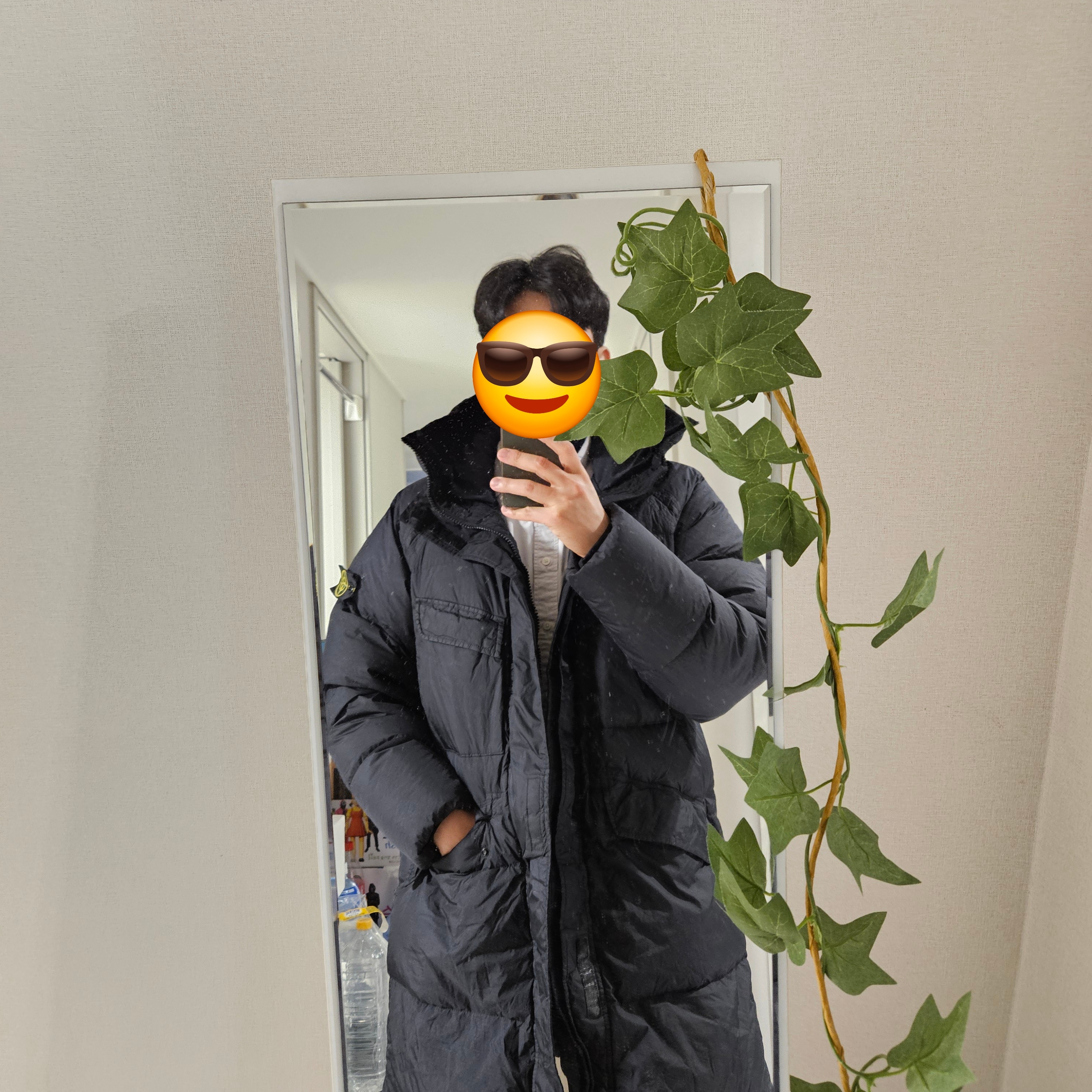 Stone Island 70123 Crinkle Reps Hooded Long Down Jacket Black - 22FW 착용 스타일