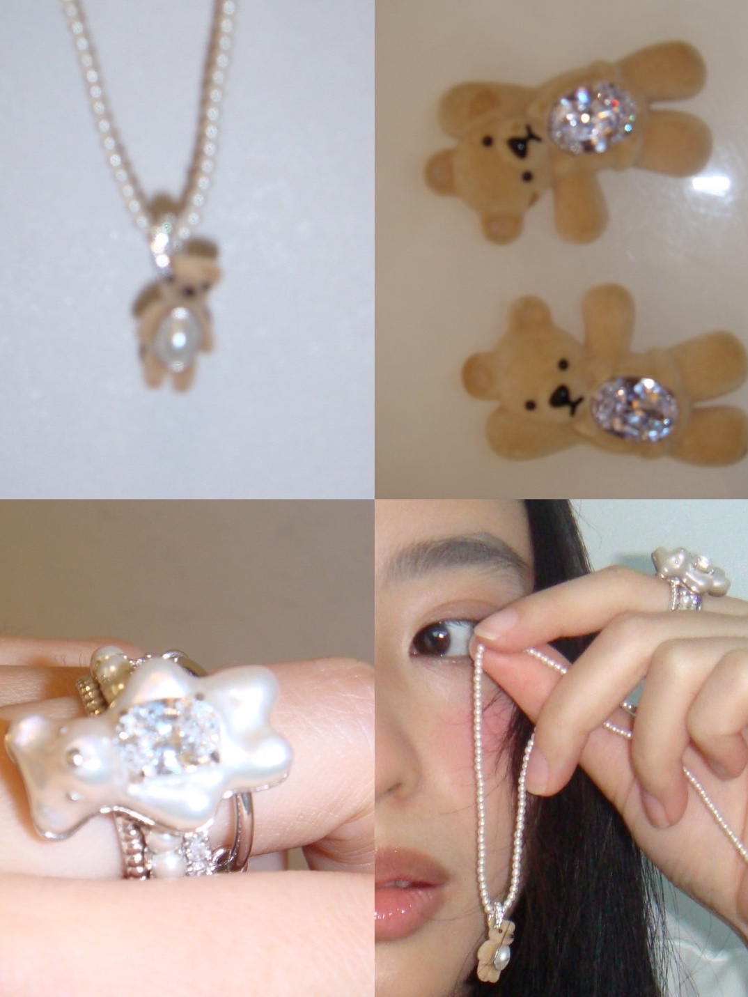 Yvmin Greeting Flocked Bear Hair Clip Brown Right - 24FW, Yvmin Greeting Flocked Bear Hair Clip Brown Left - 24FW 착용 스타일 - 4