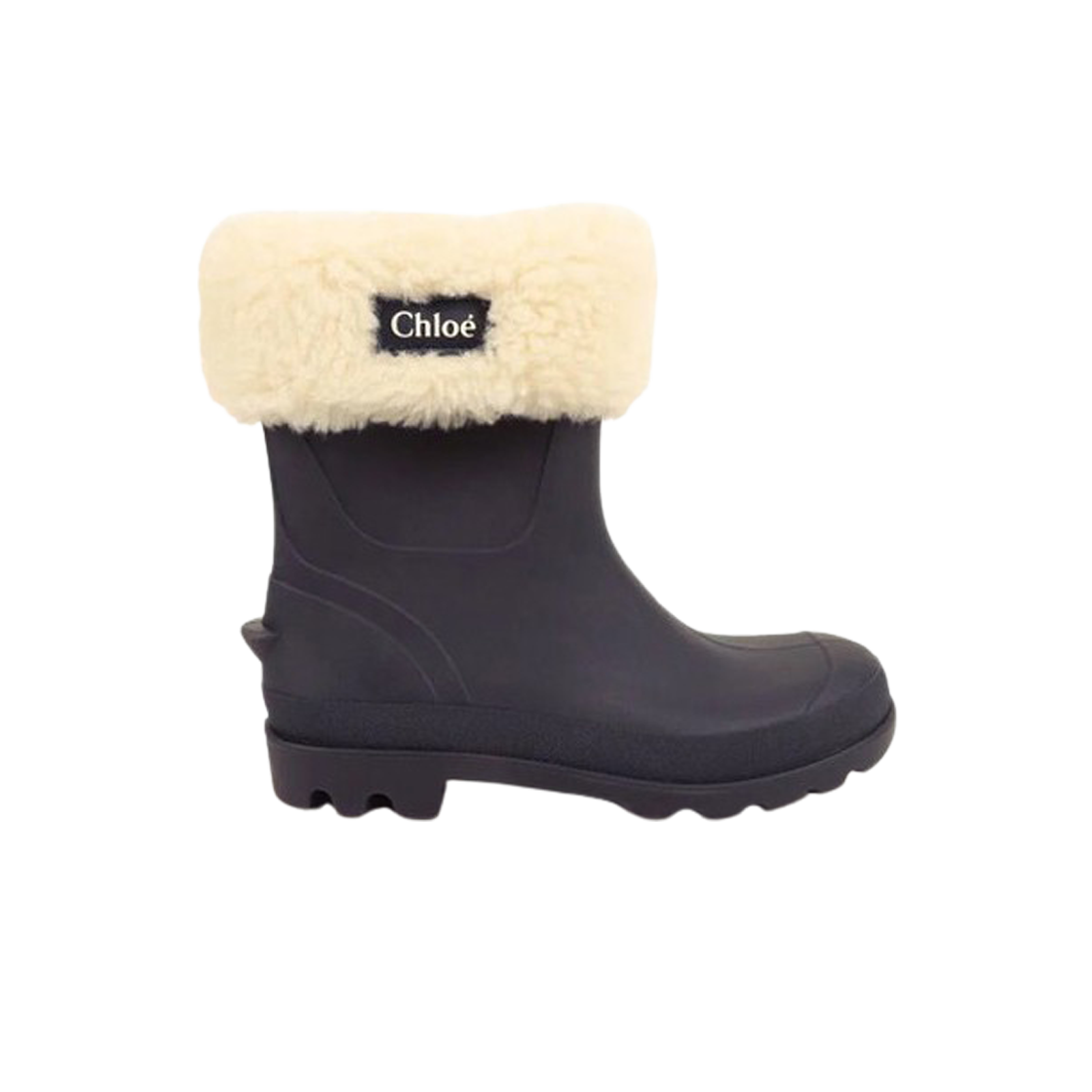 C20283-859 (Kids) Chloe Logo Fur Rain Boots Navy