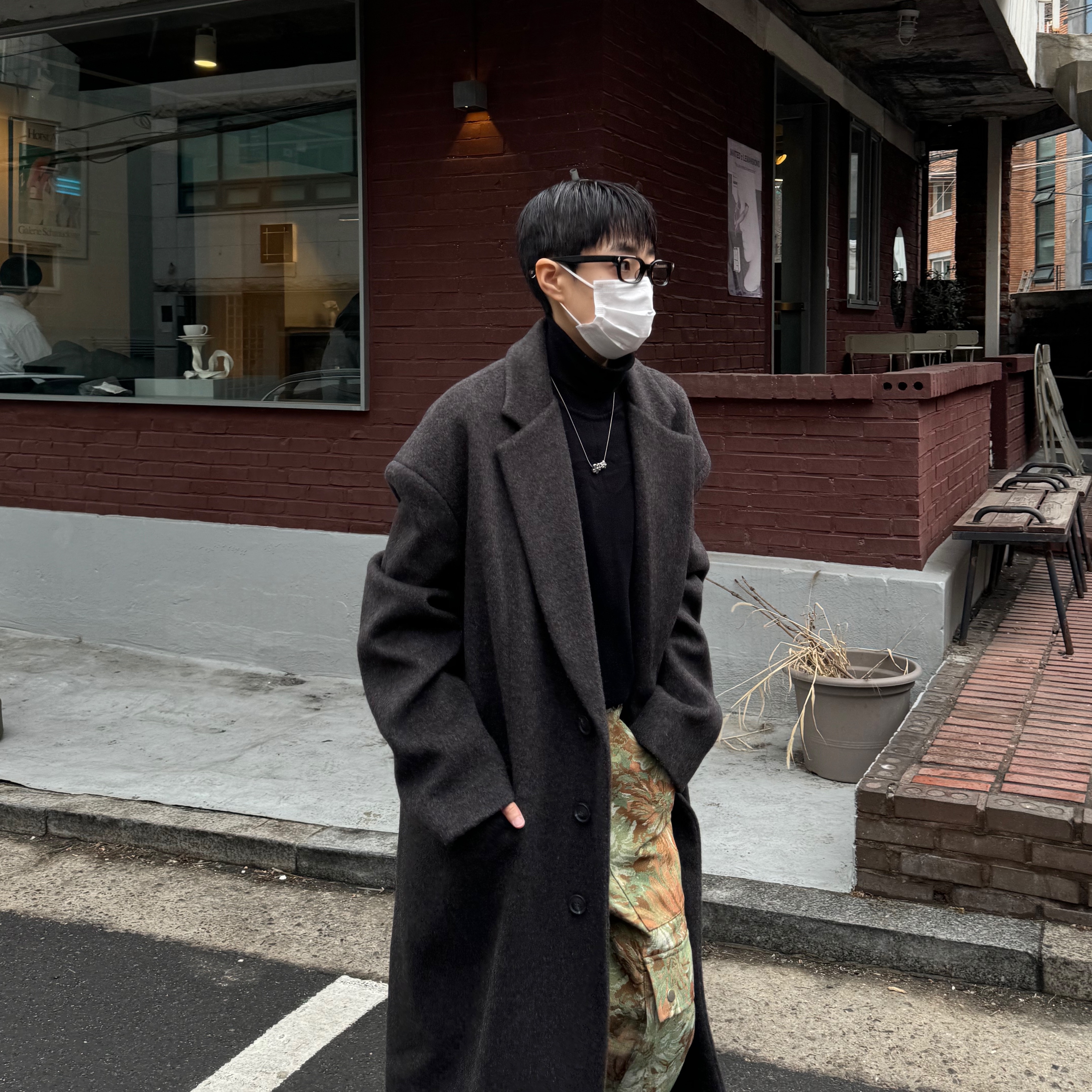 Hono Report Jacquard Cargo Pants Green Garden, Hono Report Mixed Muffler Melange 착용 스타일 - 2