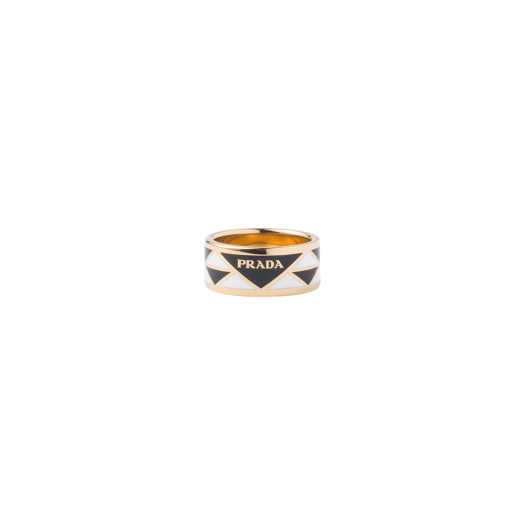 Prada Enameled Metal Ring Black White