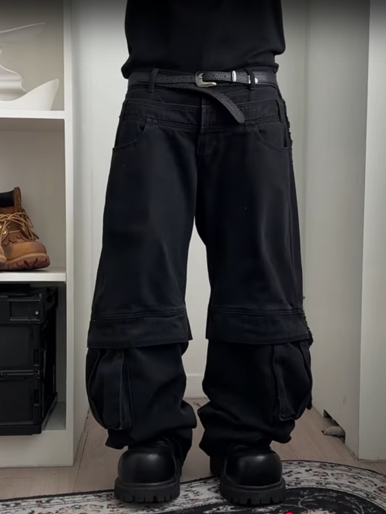 [KREAM 단독] BLR x POG Divided Curved Line Double Buckle Pants Black, Balenciaga Steroid Derby Black 착용 스타일