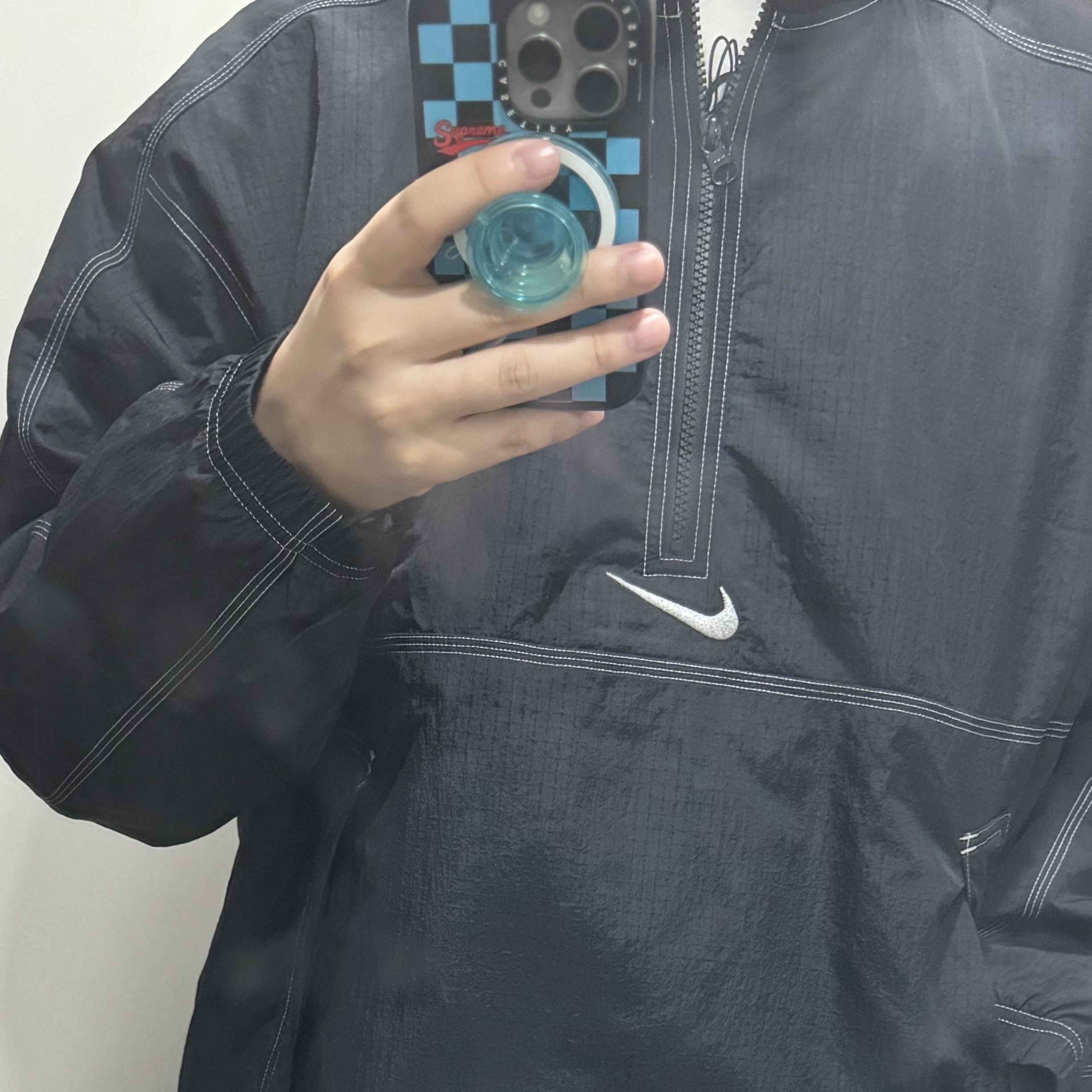 Supreme x Nike Ripstop Pullover Black - 24SS 착용 스타일