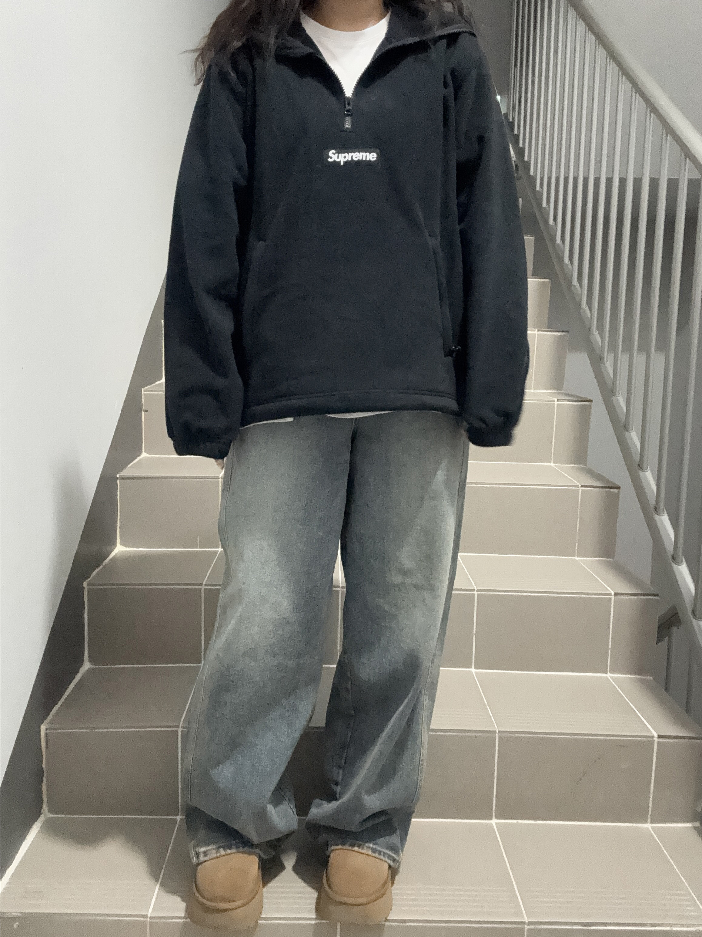 Supreme Polartec Facemask Half Zip Hooded Sweatshirt Black - 24FW, (W) UGG Classic Ultra Mini New Heights Boots Chestnut 착용 스타일