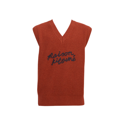Maison Kitsune Handwriting Oversize Vest Burnt Red