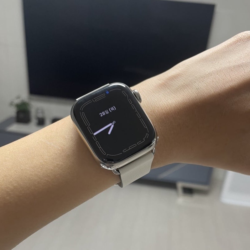 Apple Watch Series 7 45mm Cellular Silver Stainless Steel Case with Sport Band Starlight (Korean Ver.) 착용 스타일