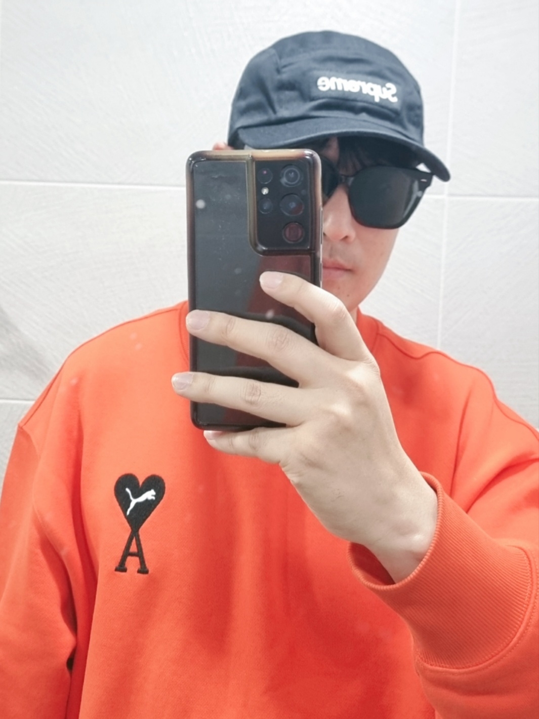 Puma x AMI Crewneck Sweatshirt Orange, Gucci Interlocking G Pendant Necklace Silver 착용 스타일 - 1