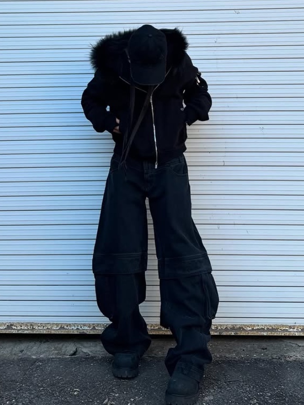 [KREAM 단독] BLR x POG Divided Curved Line Double Buckle Pants Black 착용 스타일