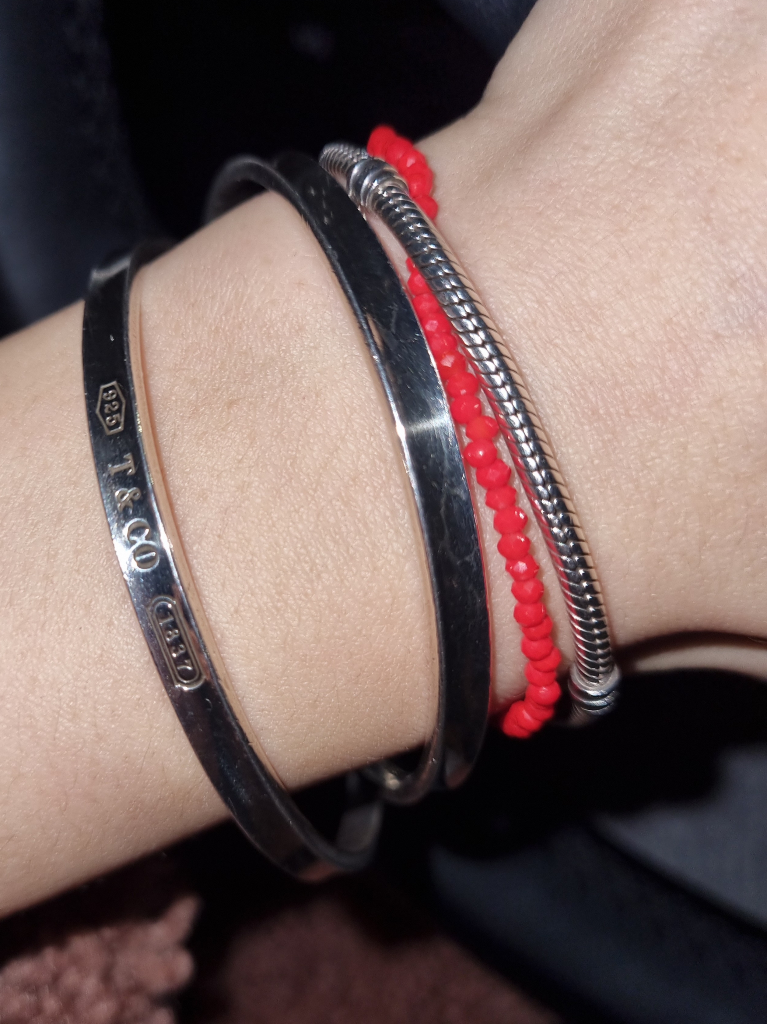 (W) Pandora Moments Snake Chain Bracelet Sterling Silver 착용 스타일 - 1