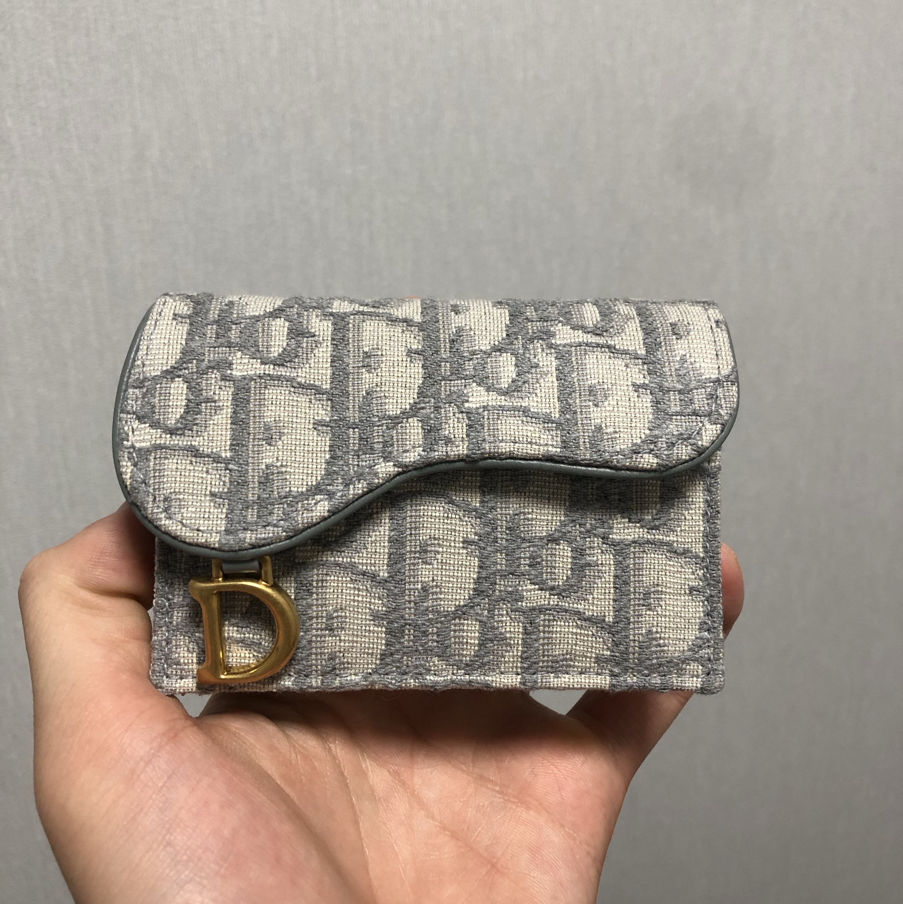 Dior Saddle Flap Card Holder Grey Dior Oblique Jacquard 착용 스타일 - 2