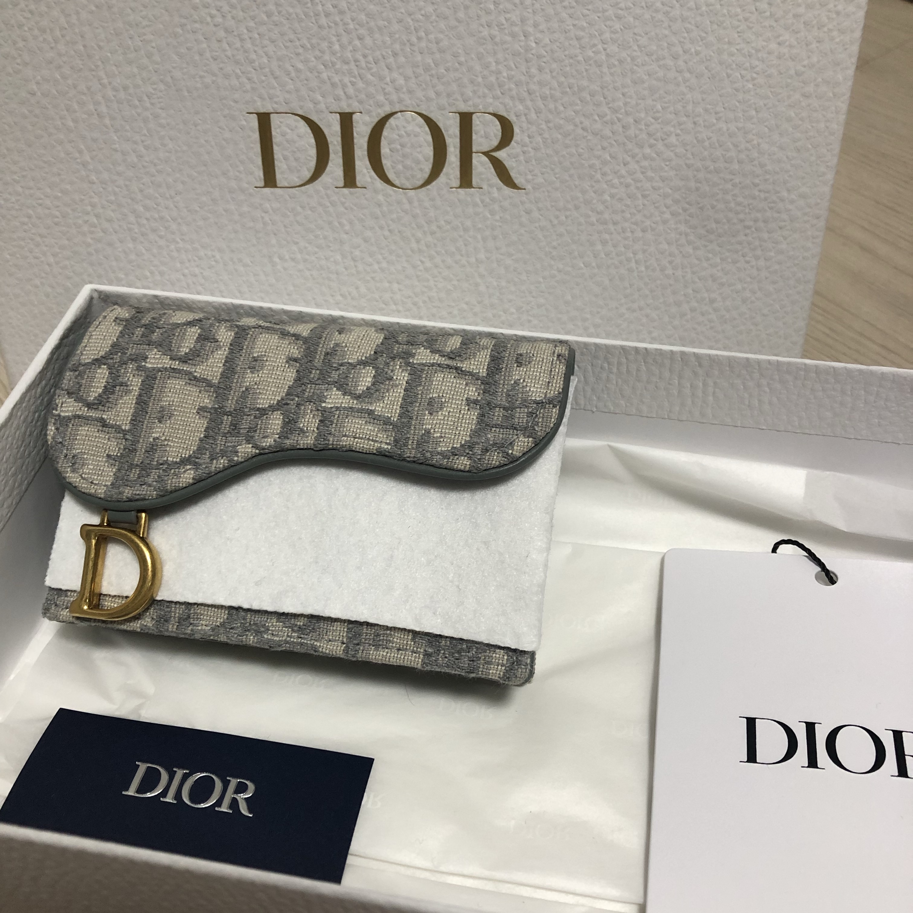 Dior Saddle Flap Card Holder Grey Dior Oblique Jacquard 착용 스타일 - 1