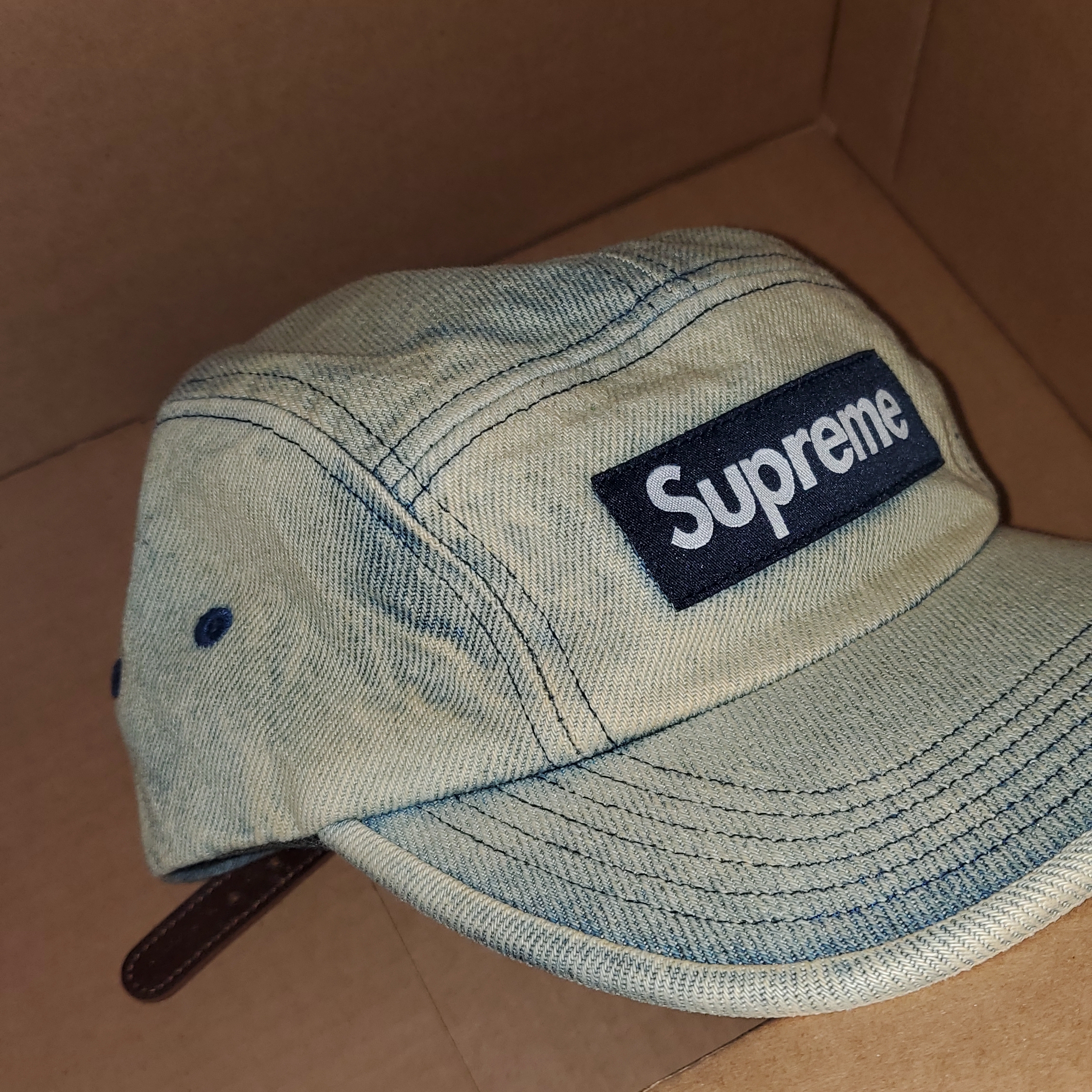 Supreme Washed Chino Twill Camp Cap Dirty Indigo - 24SS 착용 스타일