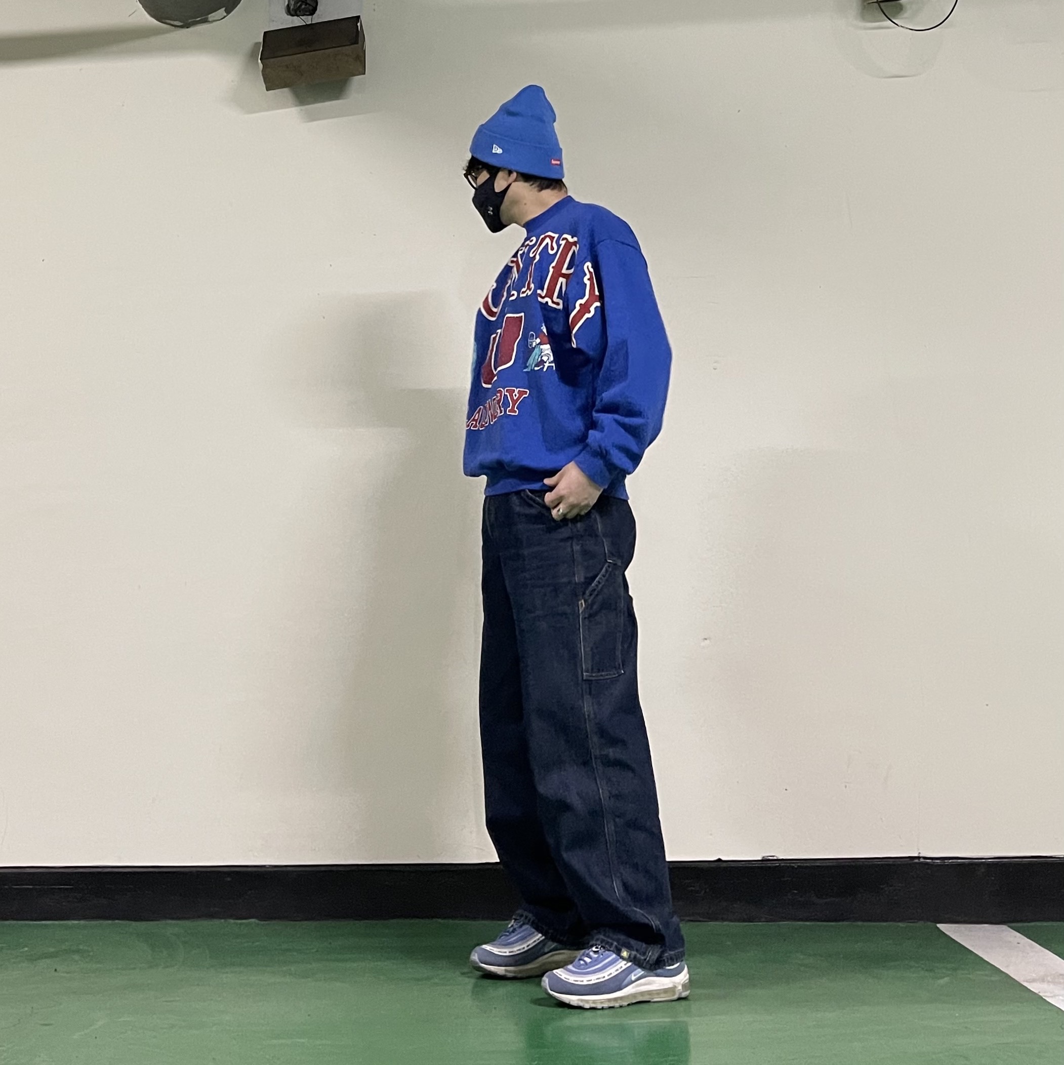 Supreme New Era S Logo Beanie Blue - 24FW, Kapital 30 Fleece Big Sweatshirt Blue 착용 스타일 - 3