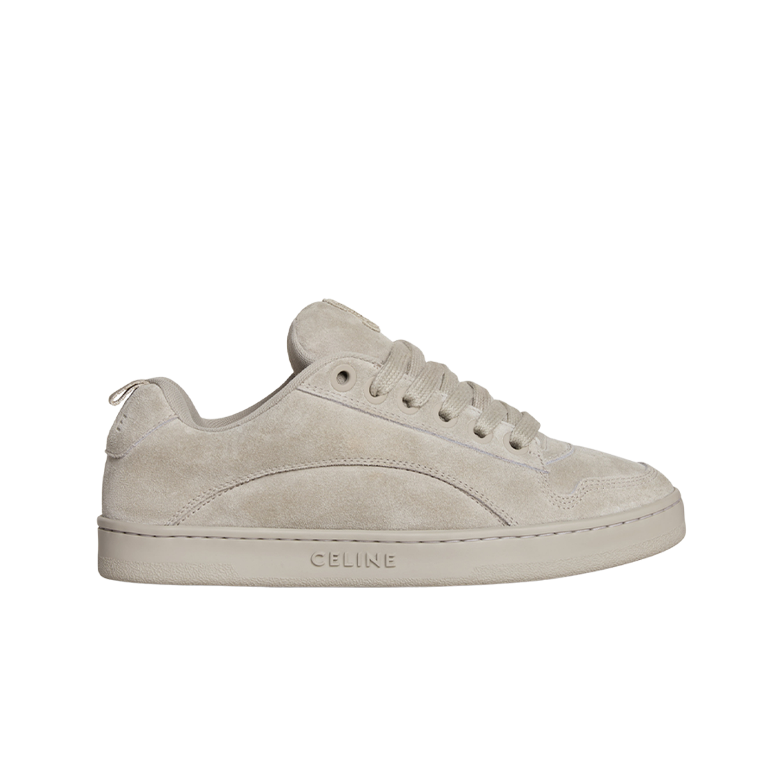 361015019C-02GR Celine Huntington Low Lace-Up Sneaker in Suede Calfskin and Mesh Grege