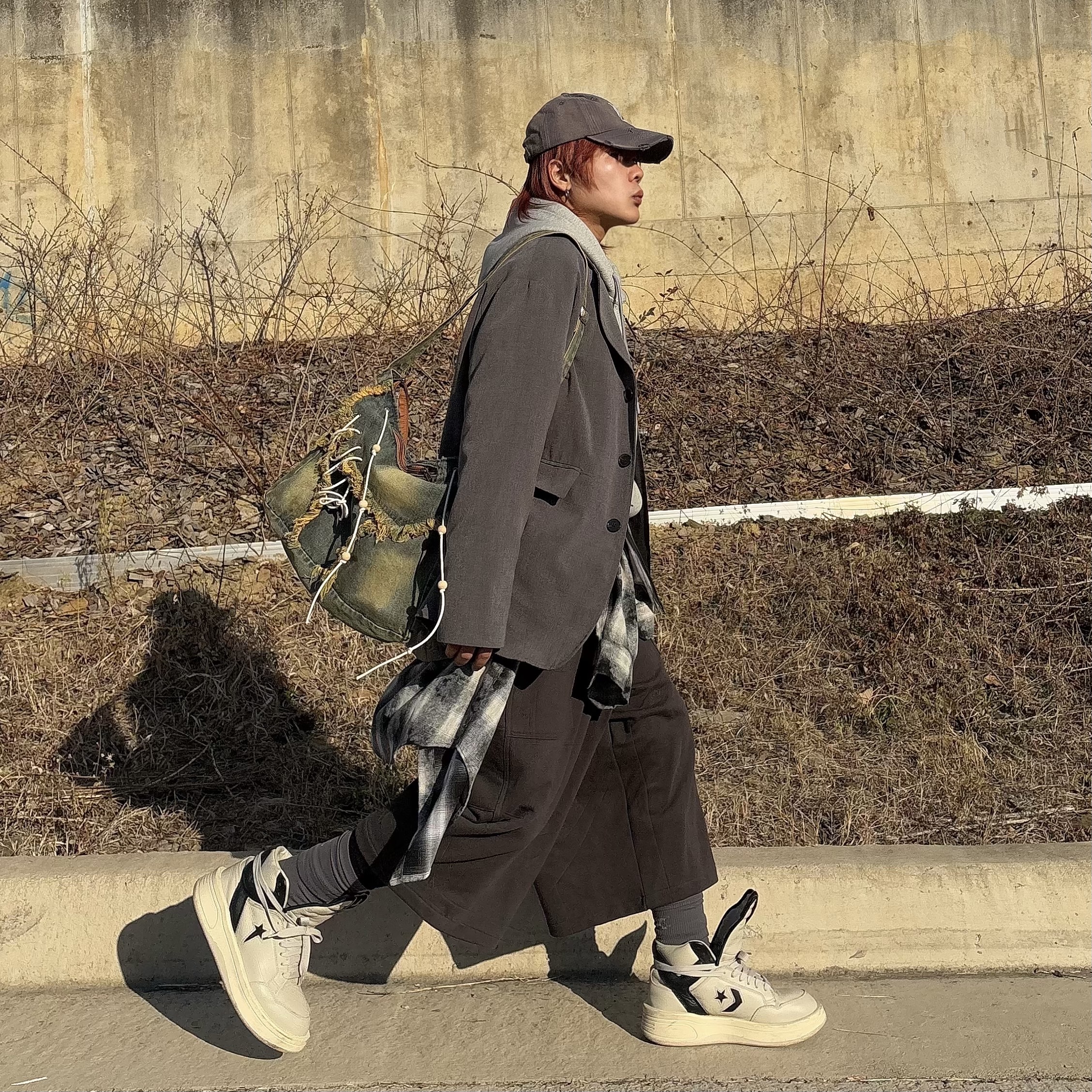Converse x Drkshdw Turbowpn Pelican, Permanent Archive Bleached Check Shirt Black & White 착용 스타일 - 2
