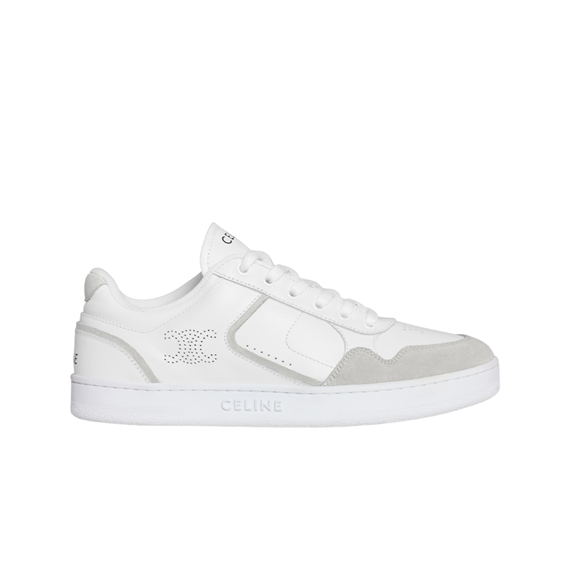 356085020C-01DQ (W) Celine CT-10 Trainer Low Lace-Up Sneaker in Calfskin and Suede Calfskin Optic White Grey