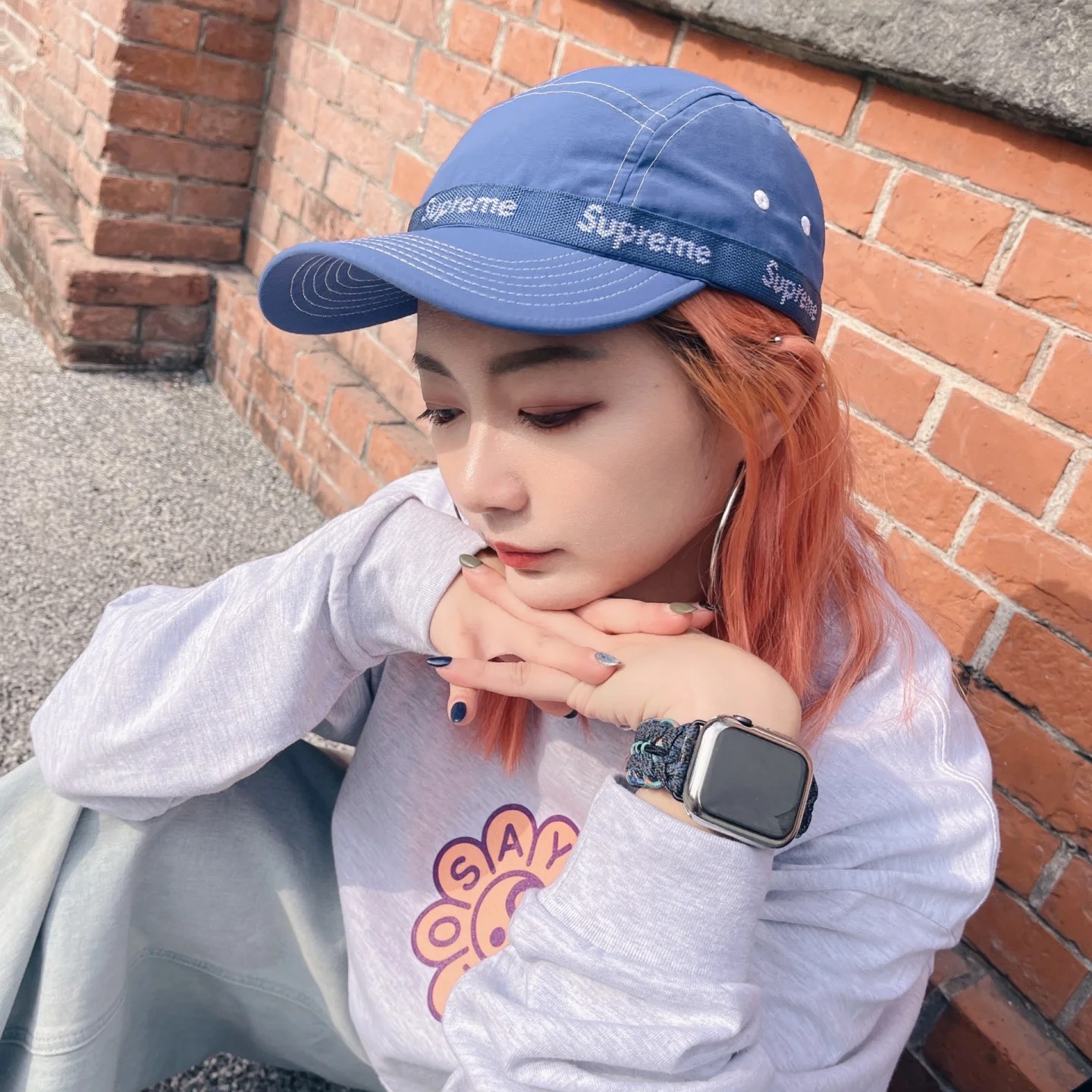 Supreme Webbing Camp Cap Pale Blue - 22FW 착용 스타일 - 1