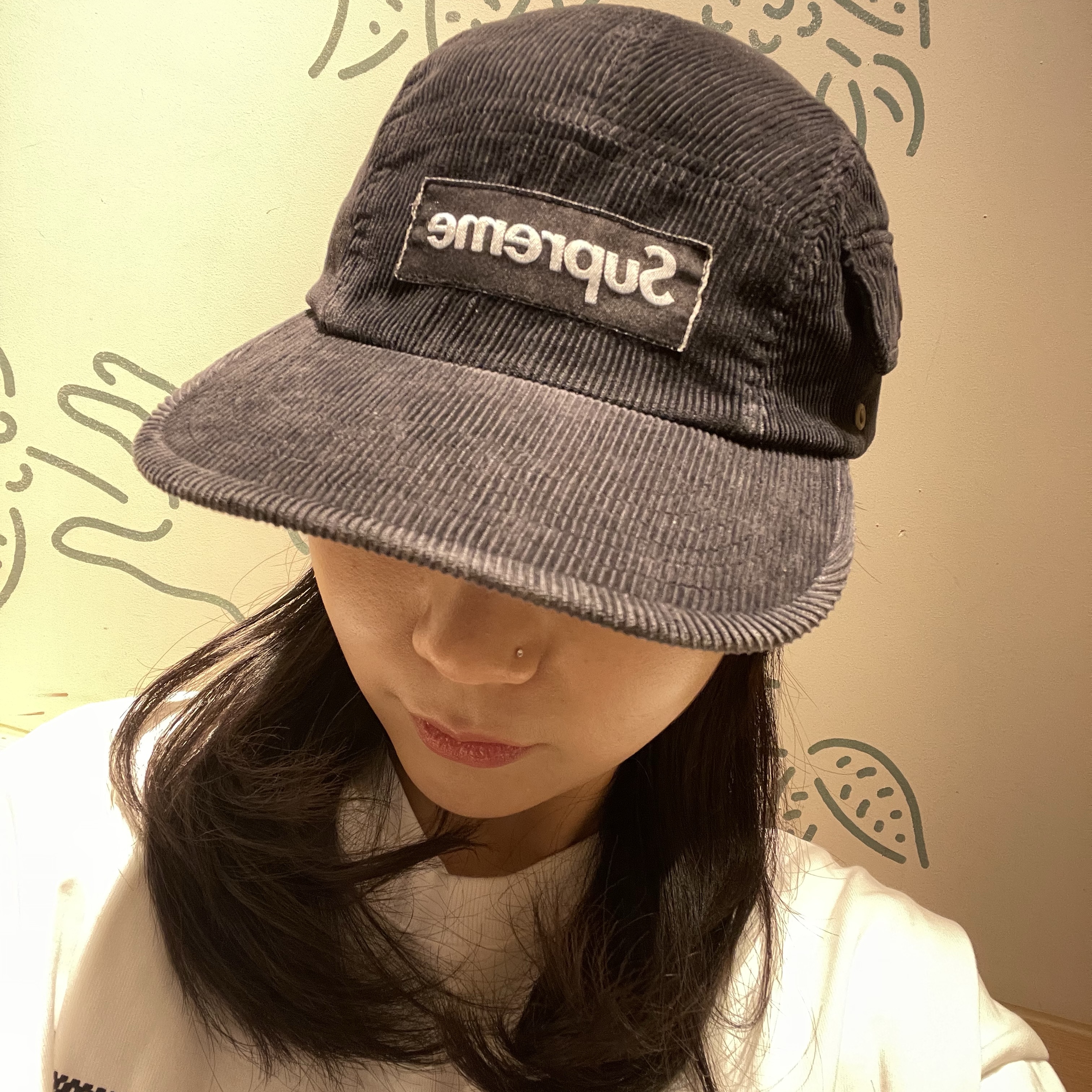 Supreme Corduroy Pocket Camp Cap Black - 24SS 착용 스타일
