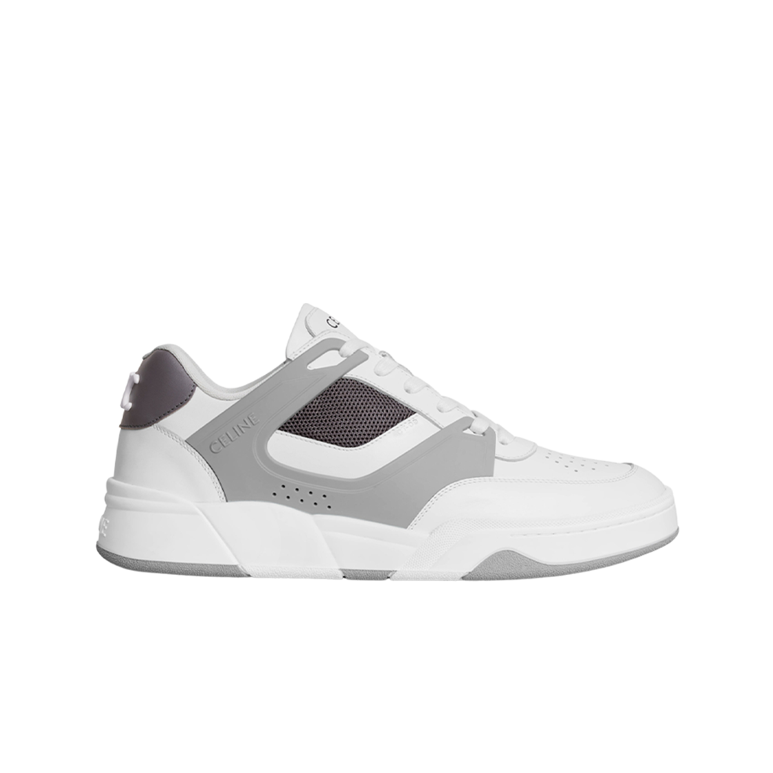 361554995C-01DQ Celine Trainer CT-09 Low Lace-Up Sneaker in Calfskin and Mesh Optic White Grey
