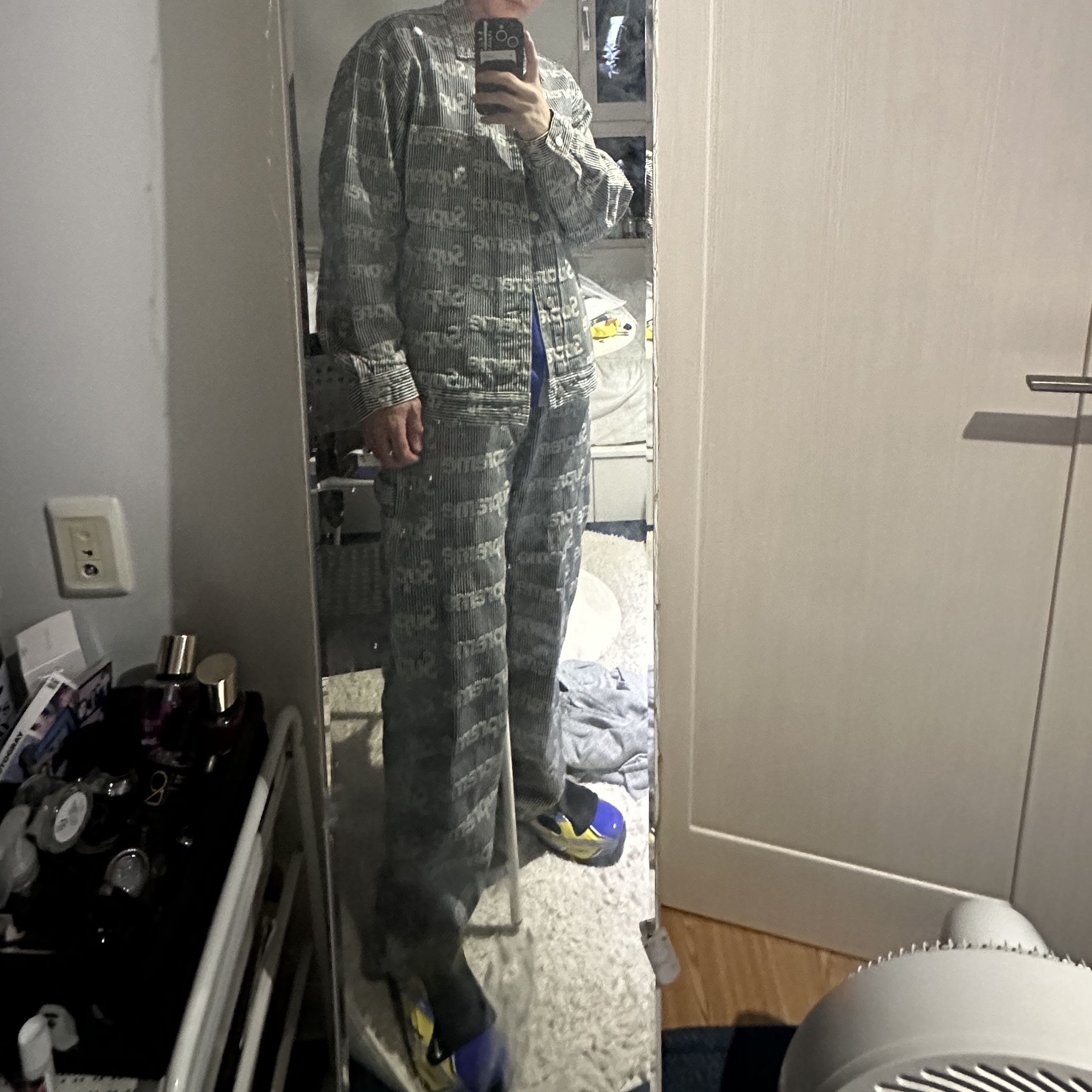 Supreme Denim Painter Pants Stripe - 24SS, Supreme Denim Chore Trucker Jacket Stripe - 24SS 착용 스타일 - 2