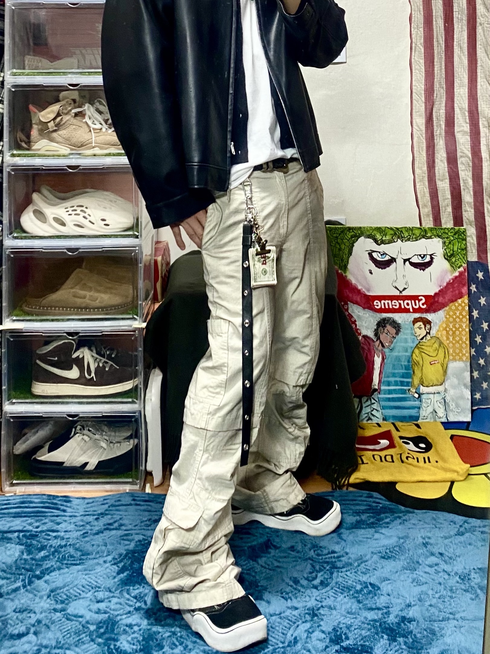 Kinchi x Yiyae Bone Mule Camel, MJD Side Snap Wide Sweatshorts City Camo 착용 스타일 - 1