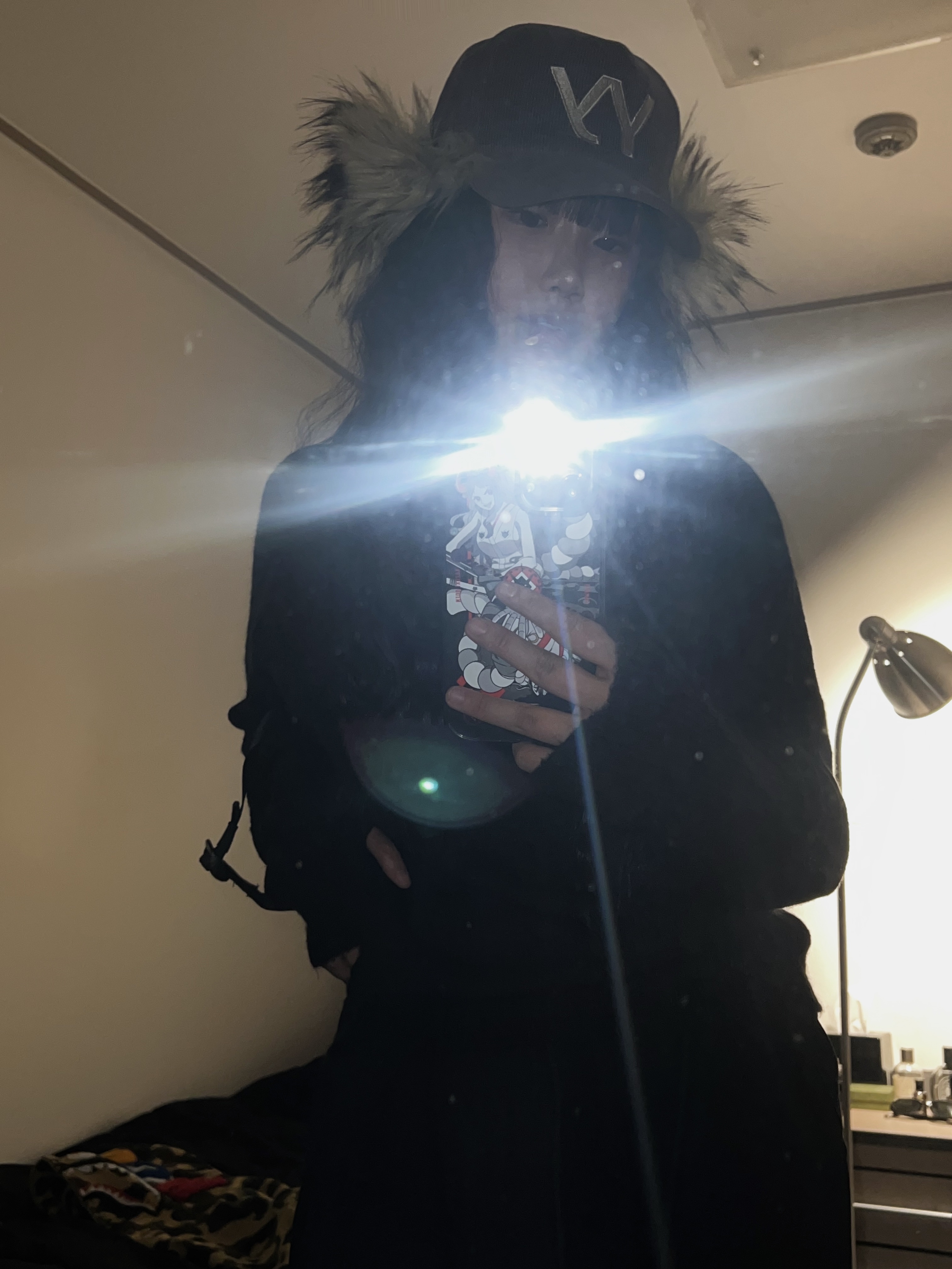 Open Yy Faux Fur Corduroy Earflap Cap Khaki 착용 스타일
