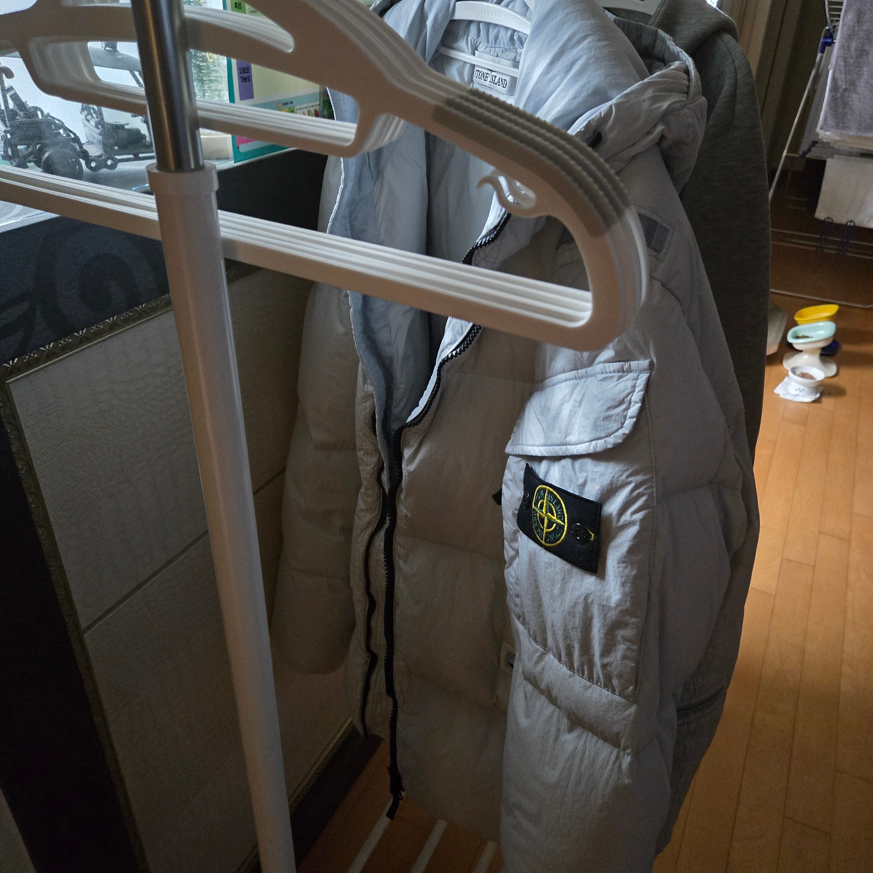 Stone Island 40223 Garment Dyed Crinkle Reps Down Jacket Light Grey - 22FW 착용 스타일