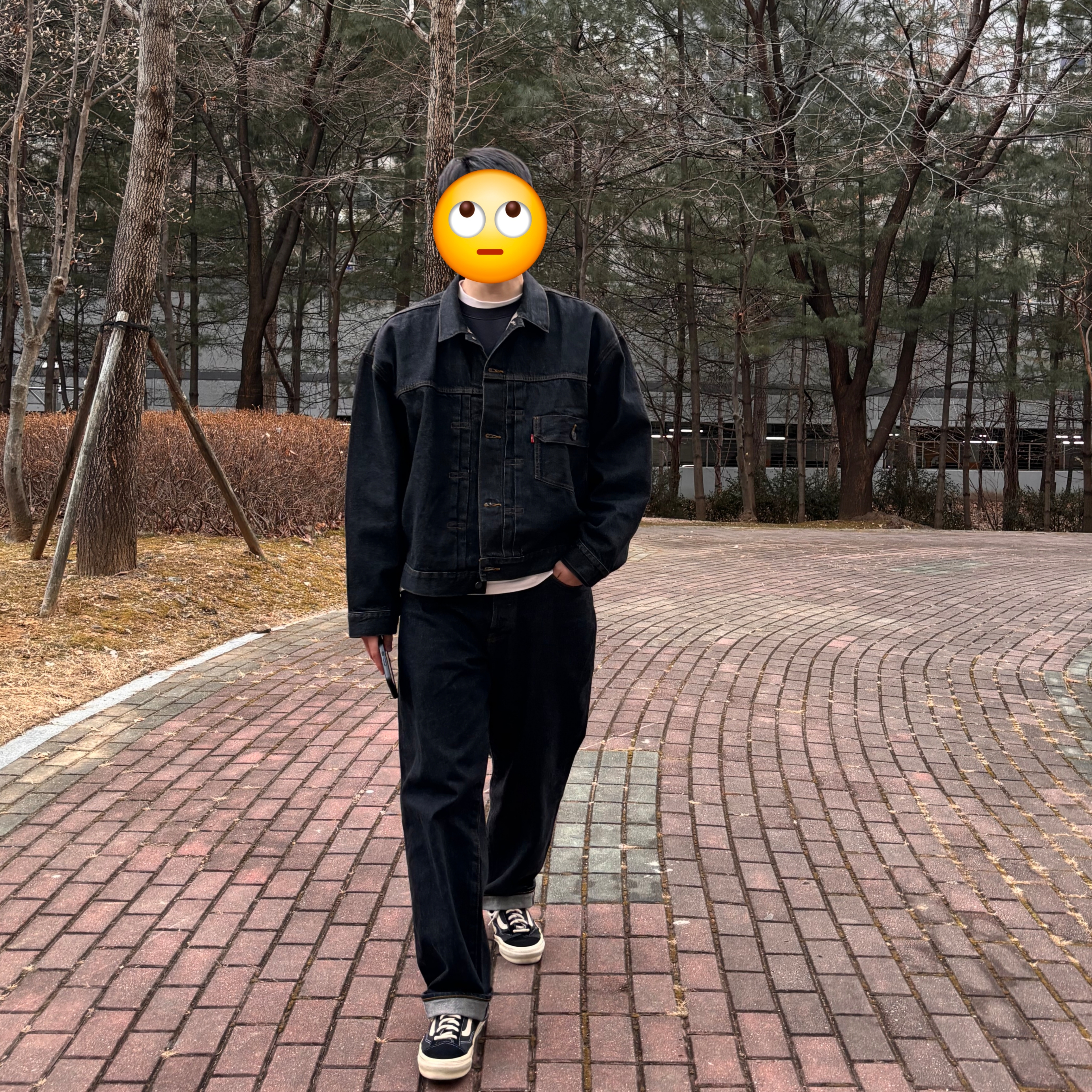 Levi's x Beams Denim Jacket Black Rinse, Levi's x Beams Denim Pants Black Rinse 착용 스타일 - 1