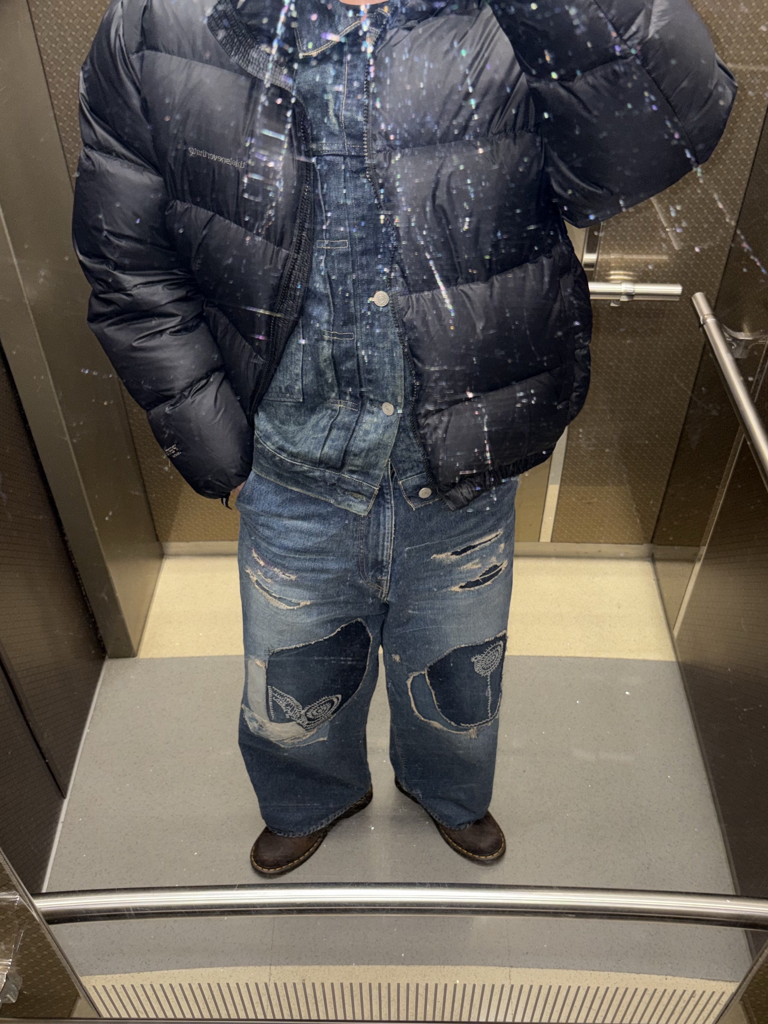 Kapital 14 oz. Denim Port Baggy Pants Indigo, Thisisneverthat Pertex T Down Jacket Black 착용 스타일