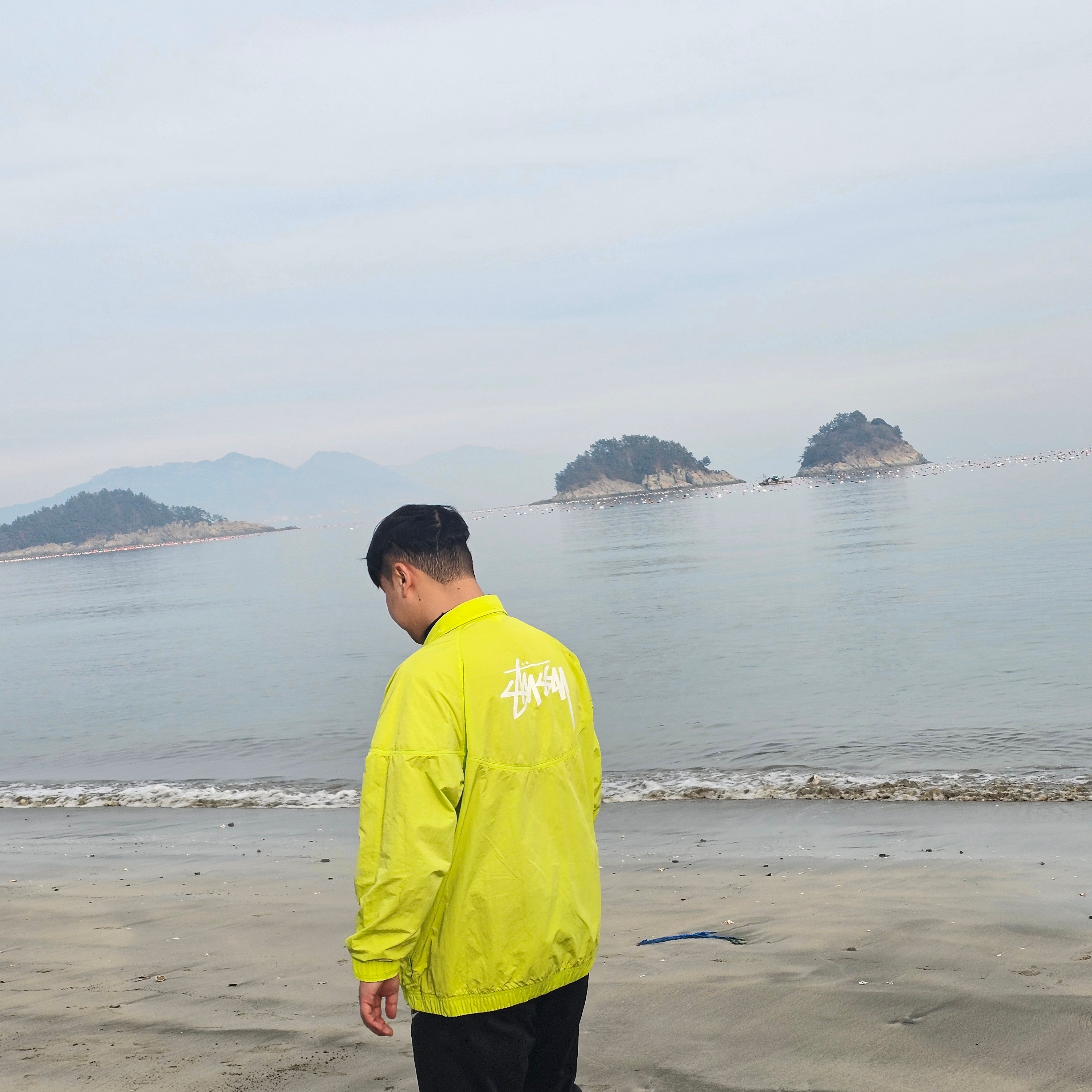 Nike x Stussy Windrunner Jacket Bright Cactus 착용 스타일 - 1