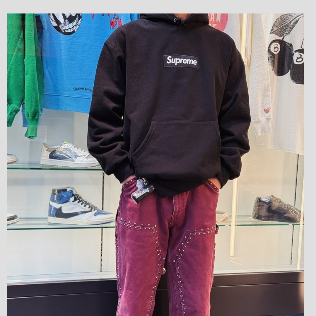 Supreme Box Logo Hooded Sweatshirt Black - 24FW 착용 스타일 - 4