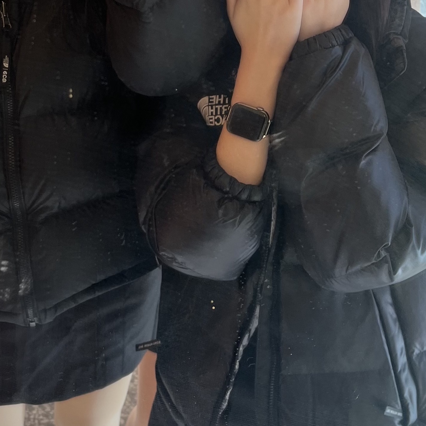 (W) The North Face Nuptse On Ball Jacket Real Black 착용 스타일