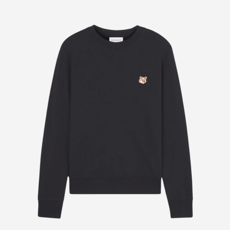 Maison Kitsune Fox Head Patch Regular Sweatshirt Black 착용 스타일