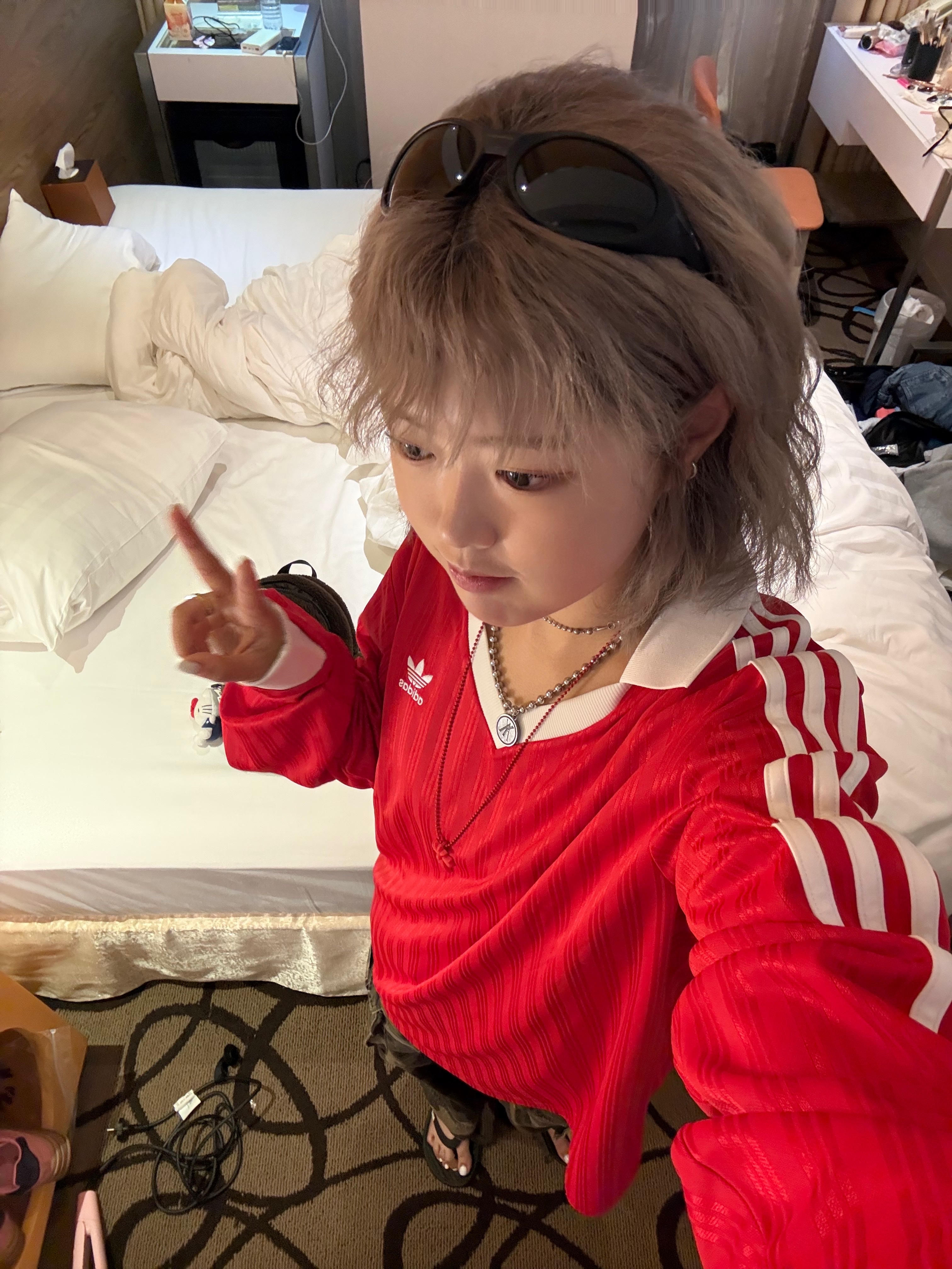 Adidas Adicolor Pique Football Long Sleeve Better Scarlet - KR Sizing, Chrome Hearts Silichrome CH Cross Pendant Red 2022 착용 스타일 - 3