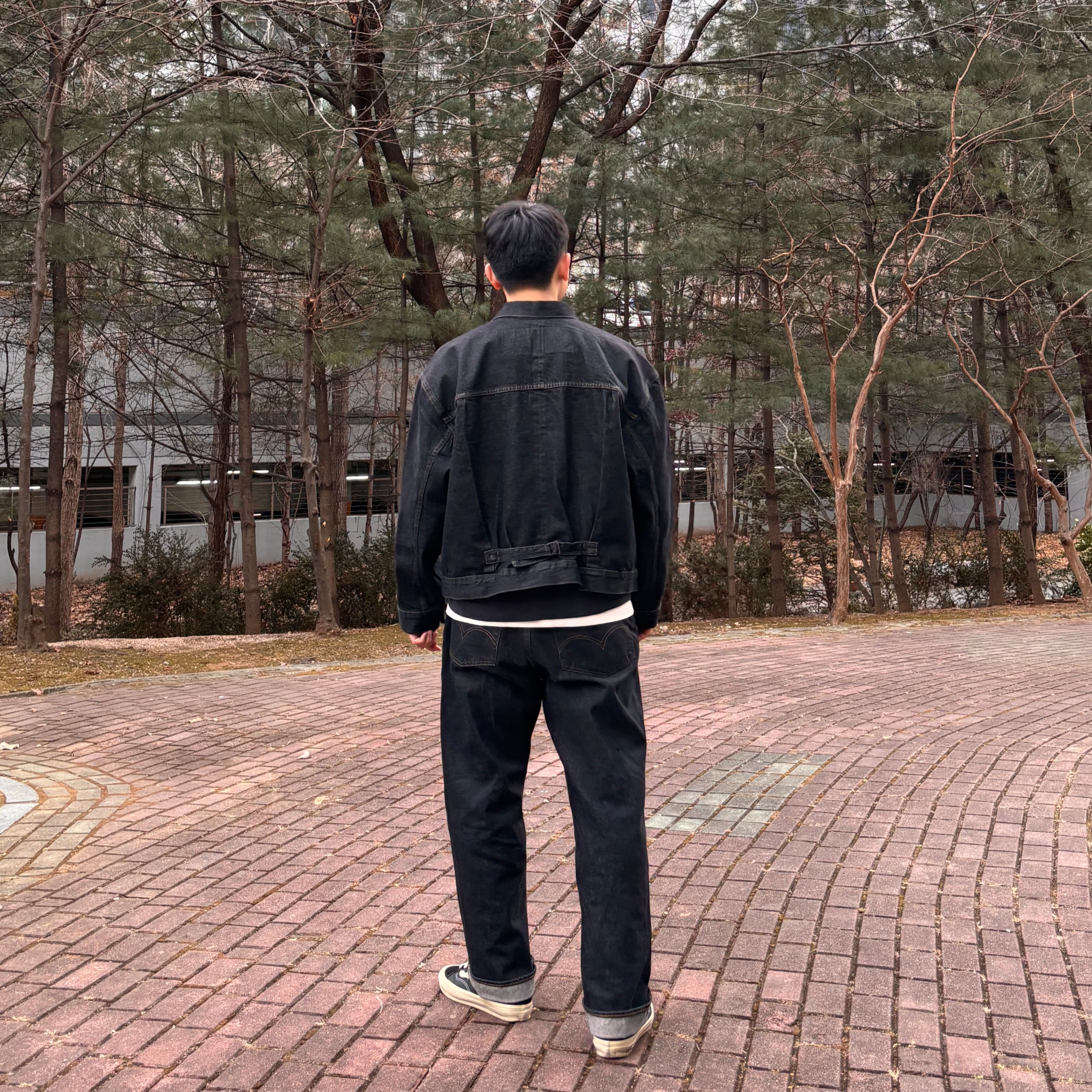 Levi's x Beams Denim Jacket Black Rinse, Levi's x Beams Denim Pants Black Rinse 착용 스타일 - 2