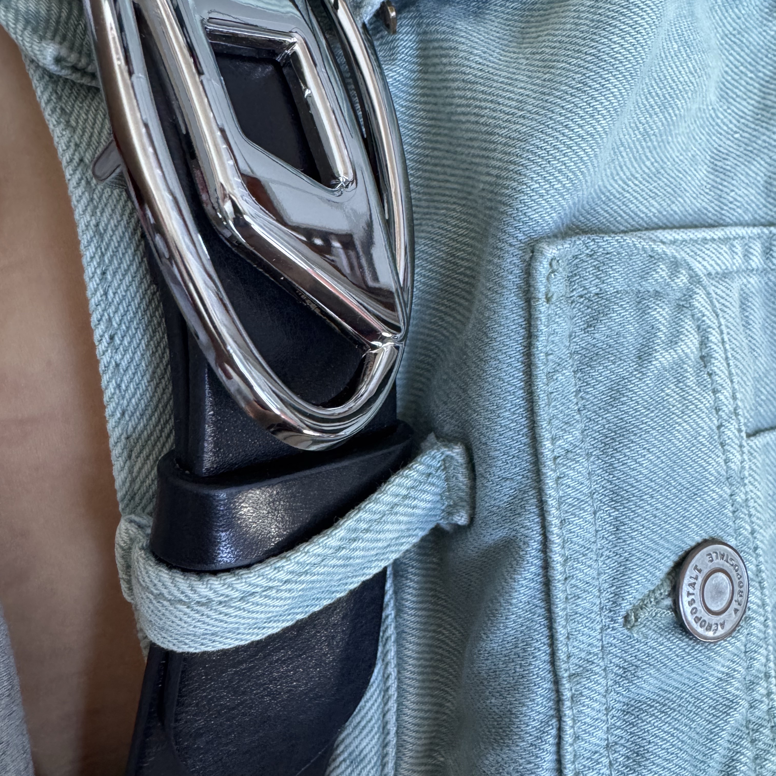 Diesel B-1DR W Leather Belt with D Buckle Black 착용 스타일
