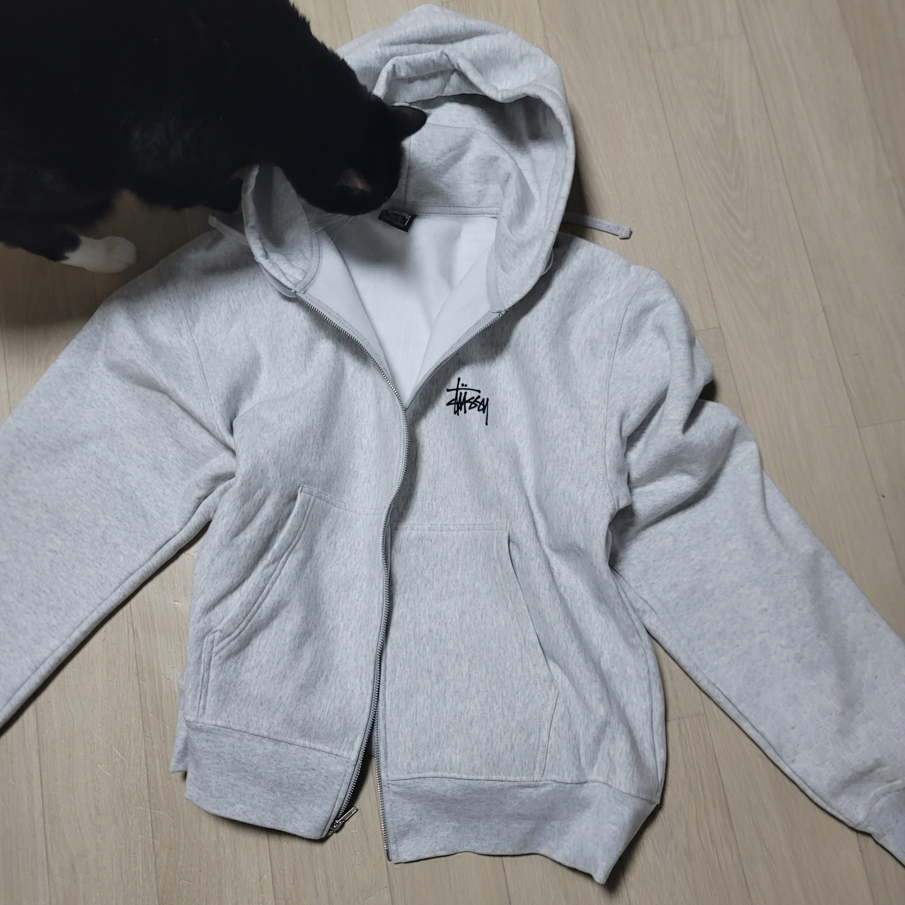 Stussy Basic Stussy Zip Hoodie Ash Heather 착용 스타일