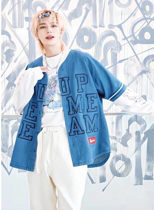 Supreme Denim Baseball Jersey Blue - 22FW 착용 스타일