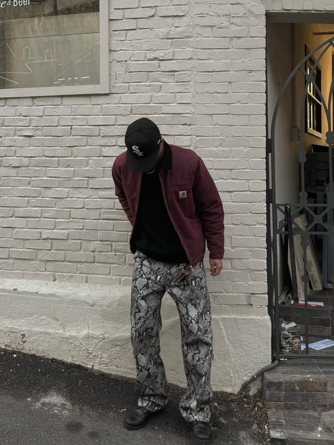 Carhartt WIP Organic Cotton Dearborn Canvas OG Detroit Jacket Malbec Aged Canvas - Winter 착용 스타일 - 3