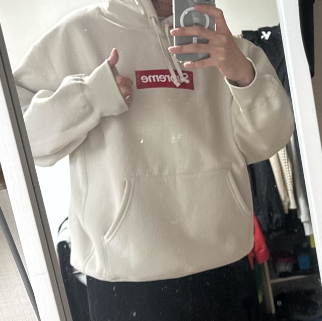 Supreme Box Logo Hooded Sweatshirt Stone - 24FW 착용 스타일