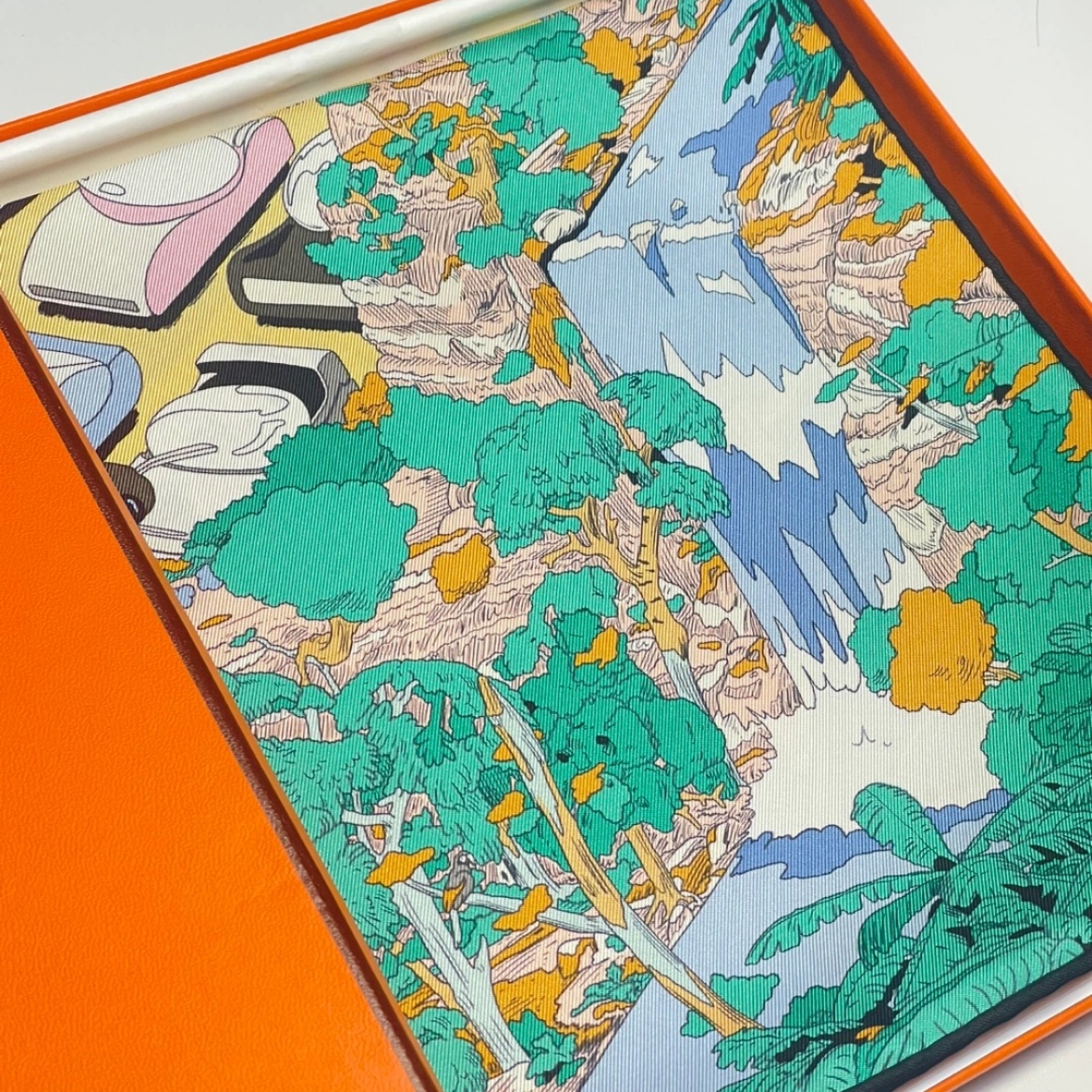 (W) Hermes on The Beach Scarf 90 Creme Menthol Ebene 착용 스타일 - 1