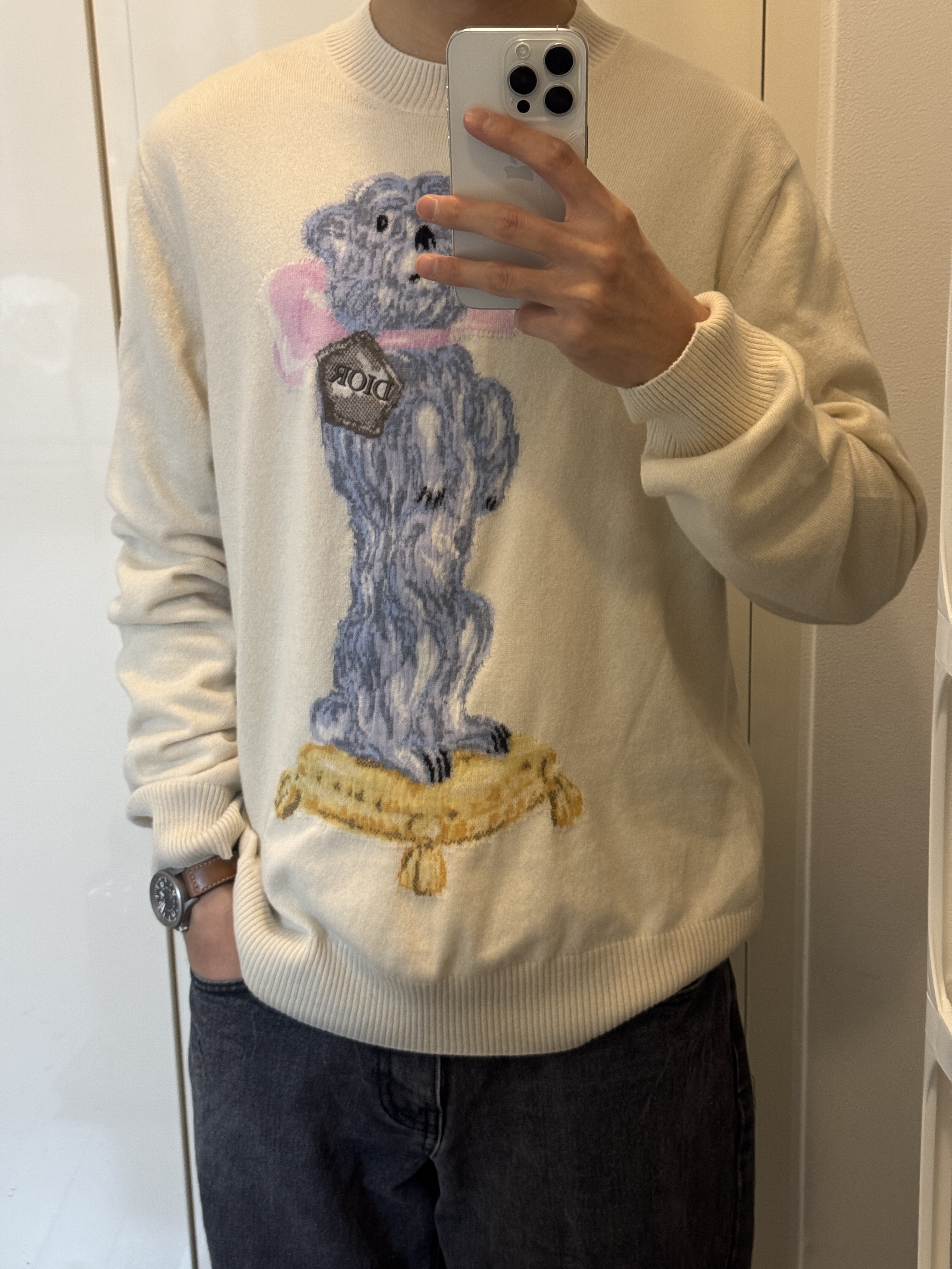 Dior Cashmere Jacquard Bobby Sweater Ecru 착용 스타일
