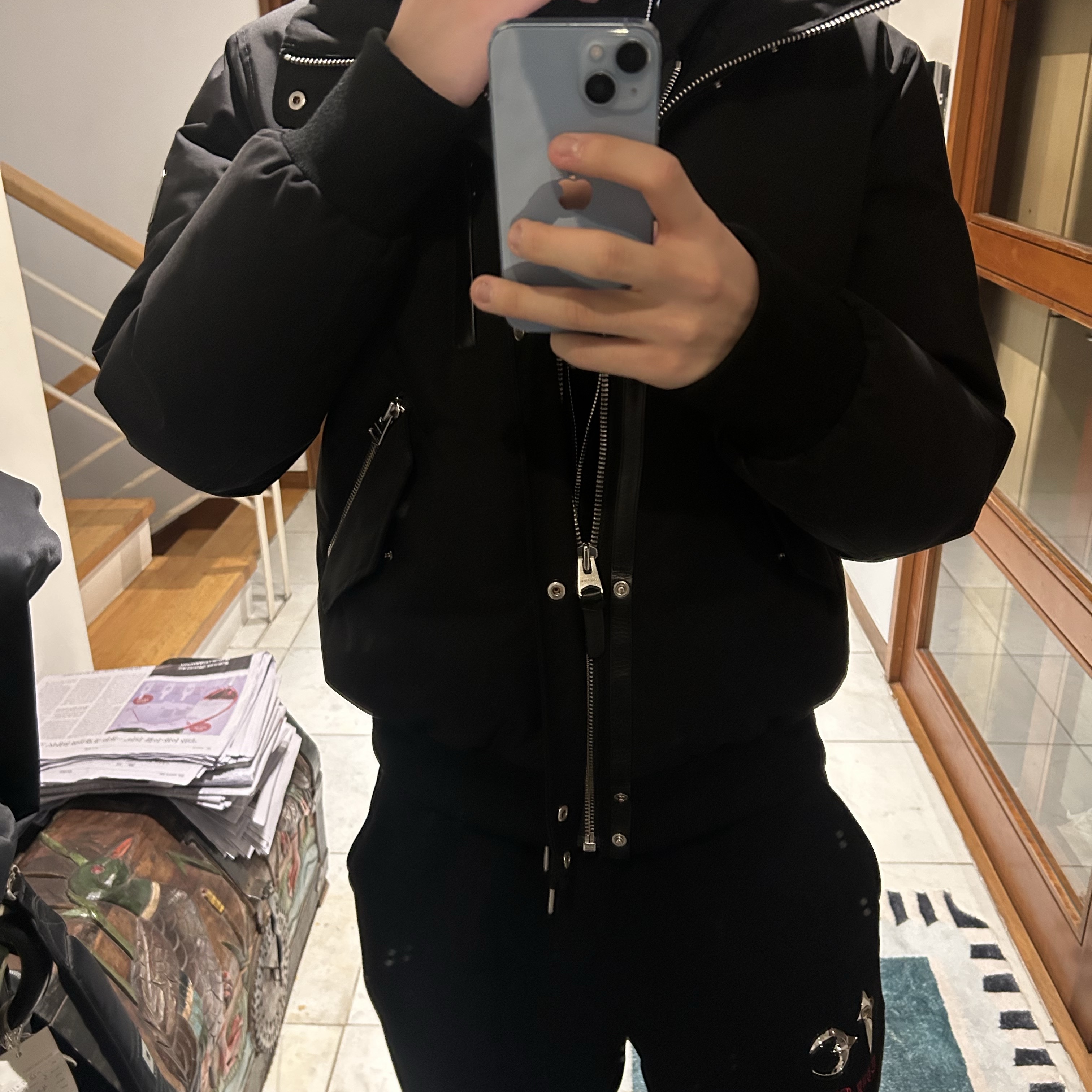 Mackage Dixon 2-In-1 Nordic Tech Down Bomber with Natural Fur Black Silver, Thug Club TC Jogger Pants Black Ver. 1 착용 스타일