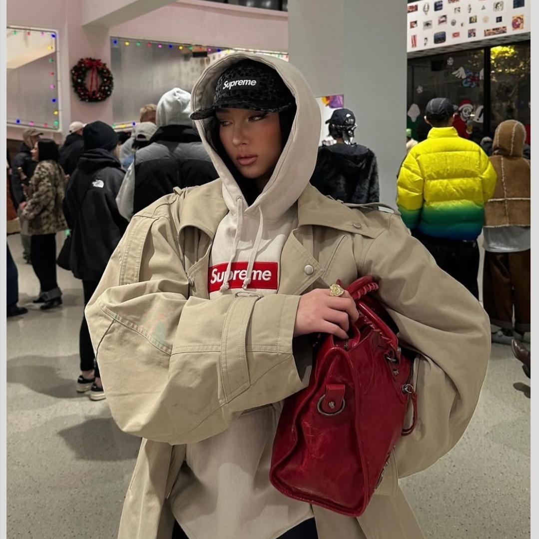 Supreme Box Logo Hooded Sweatshirt Stone - 24FW 착용 스타일 - 1