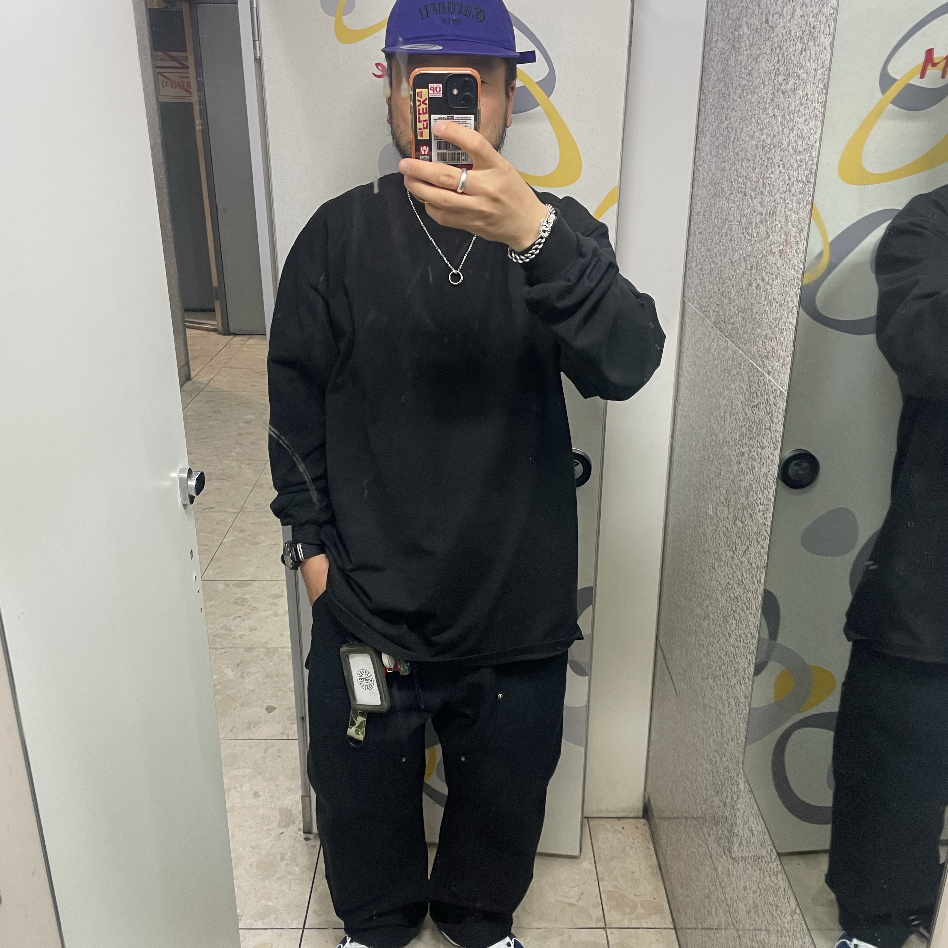 Carhartt WIP Dearborn Canvas Double Knee Pants Black Rinsed 착용 스타일